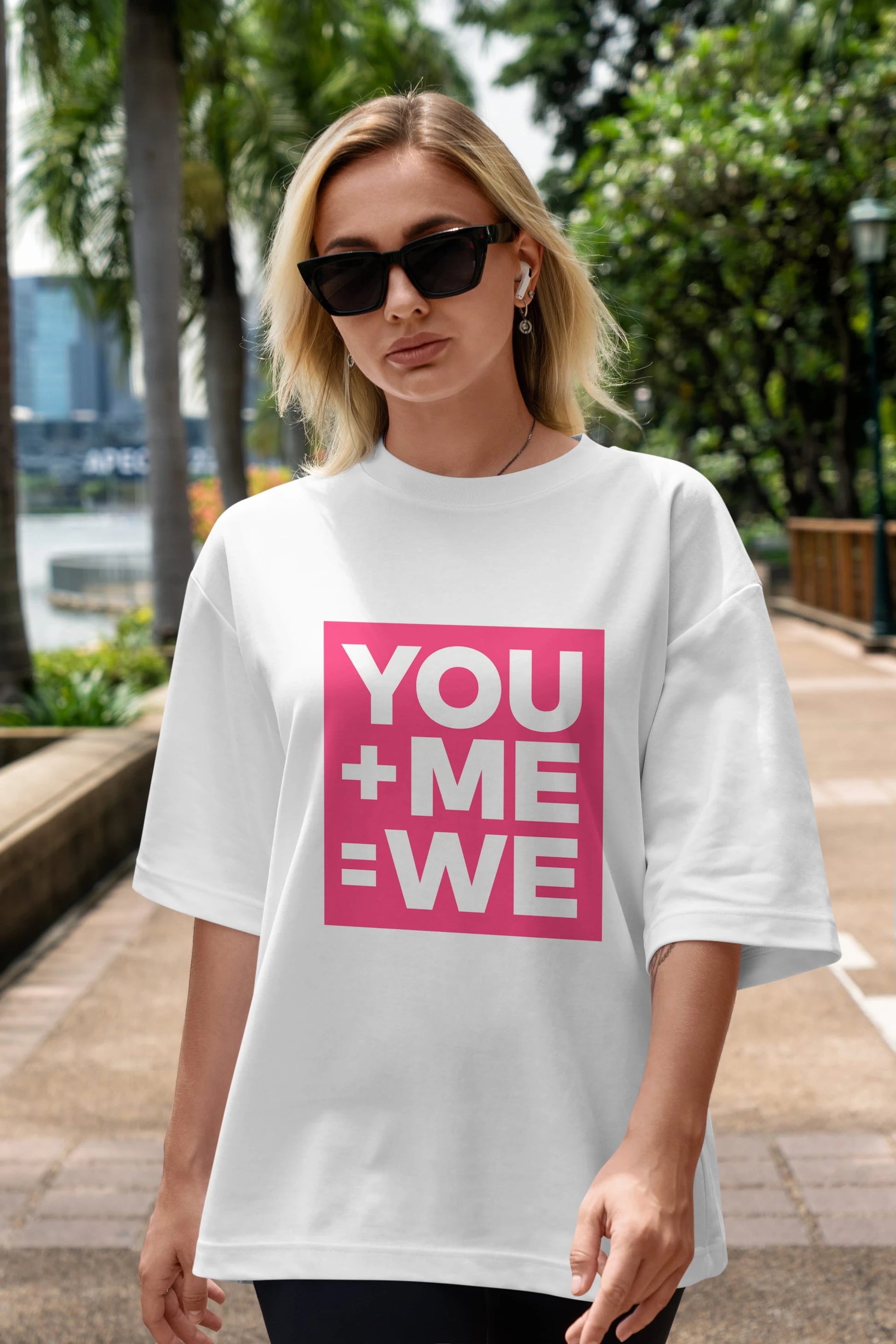 You Me We Yazılı Ön Baskılı Oversize t-shirt Erkek Kadın Unisex