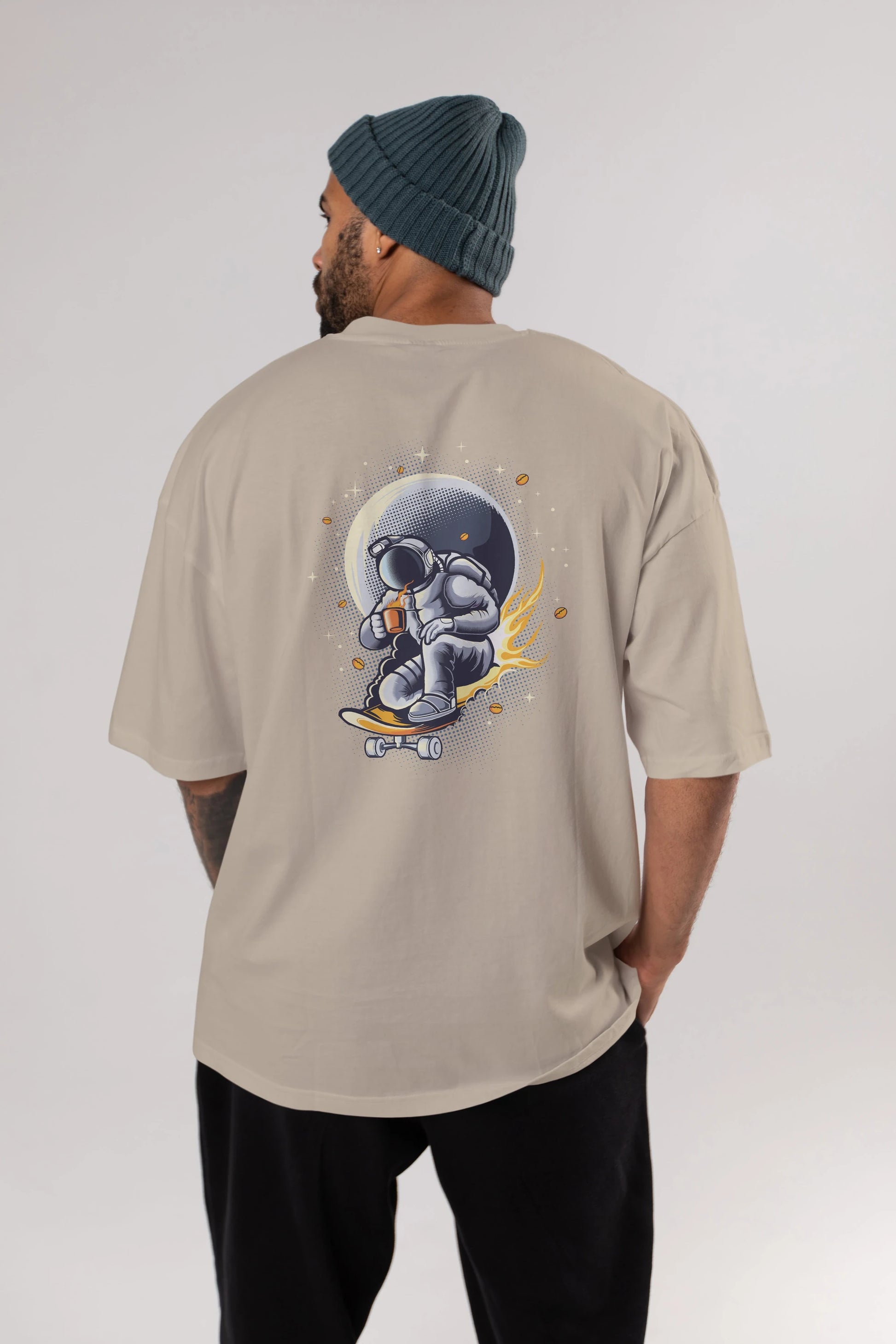 Astro Coffee Addict Arka Baskılı Oversize t-shirt Erkek Kadın Unisex