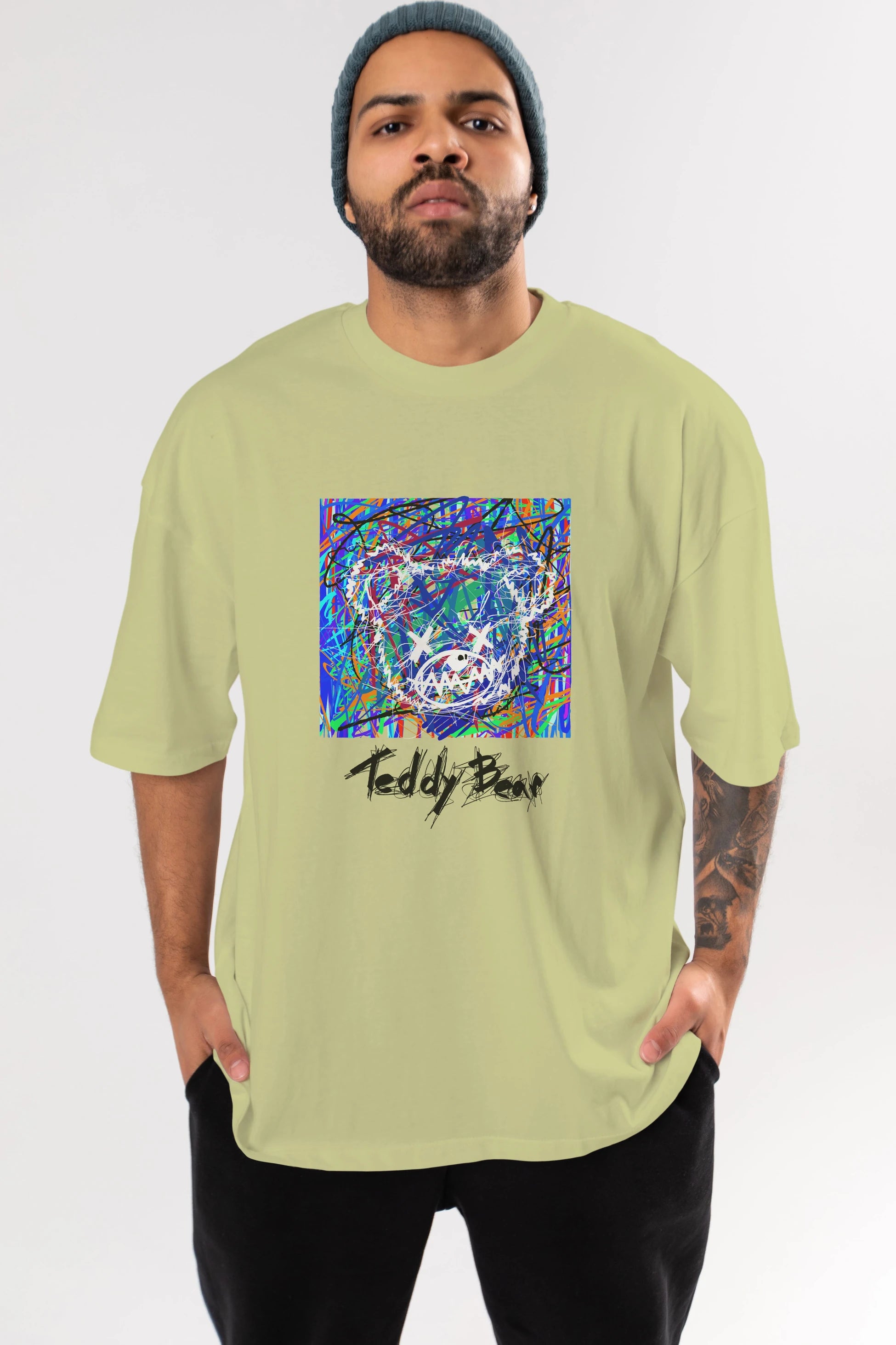 Teddy Bear 3 Ön Baskılı Oversize t-shirt Erkek Kadın Unisex