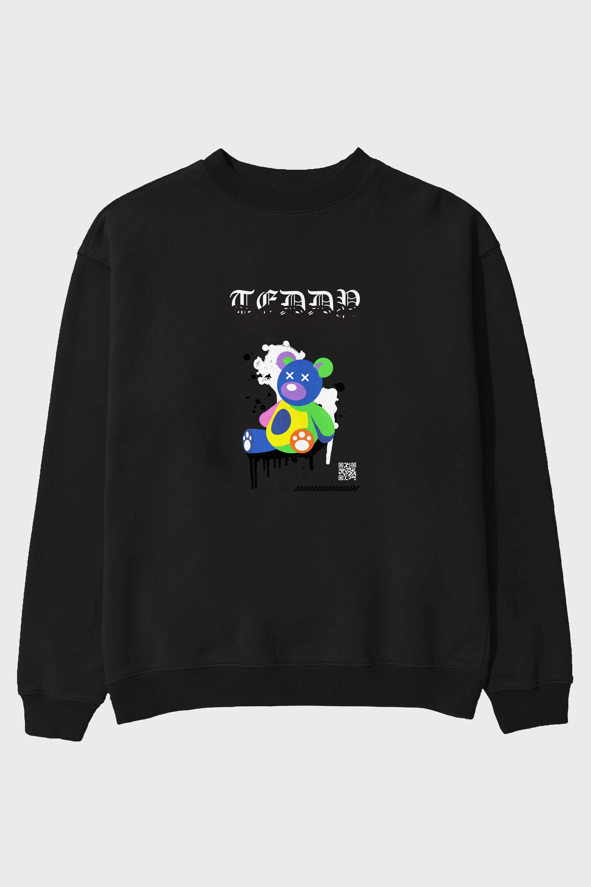 Teddy Bear Ön Baskılı Oversize Sweatshirt Erkek Kadın Unisex