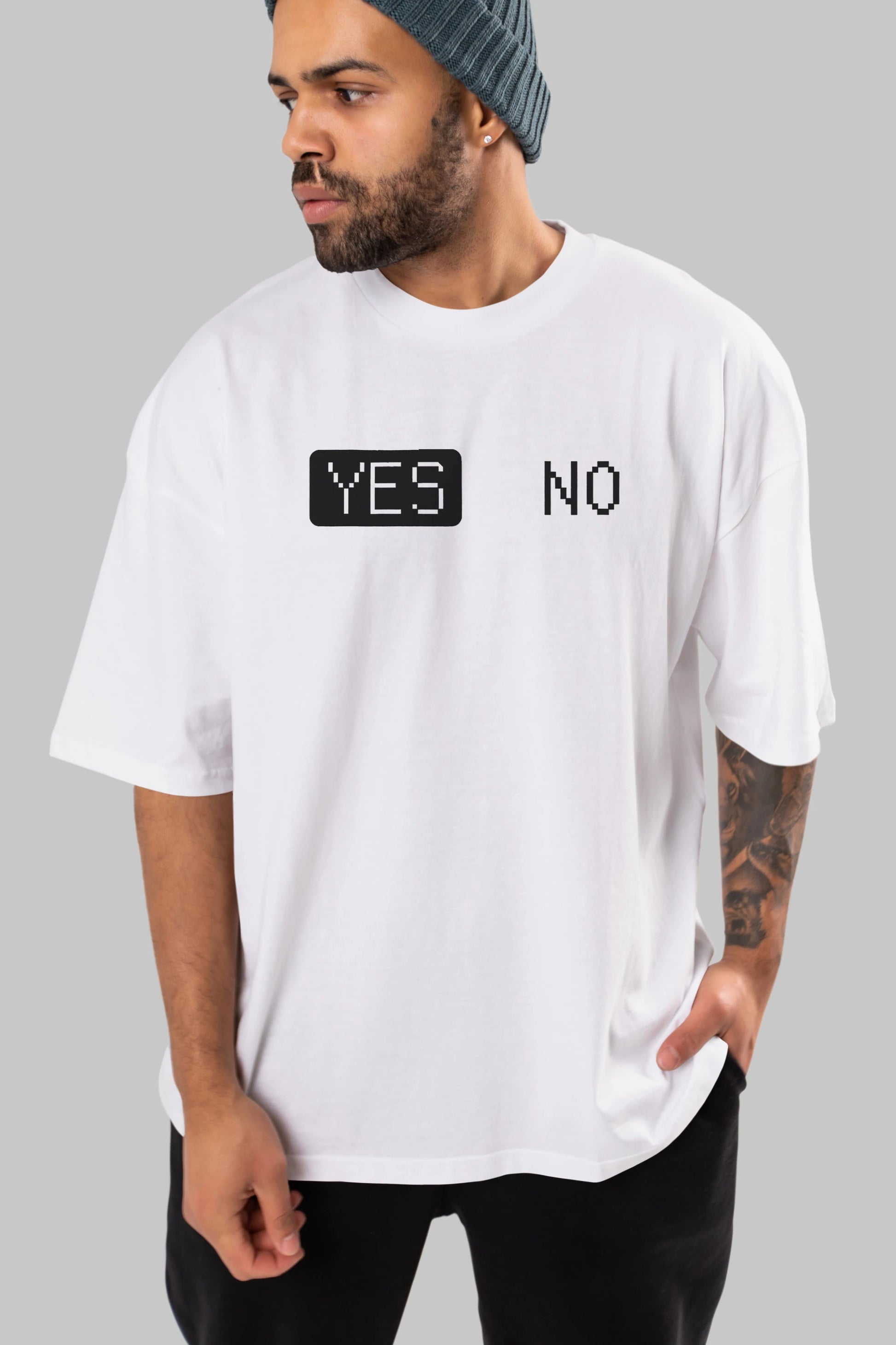 Yes No Ön Baskılı Oversize t-shirt %100 pamuk Erkek Kadın Unisex