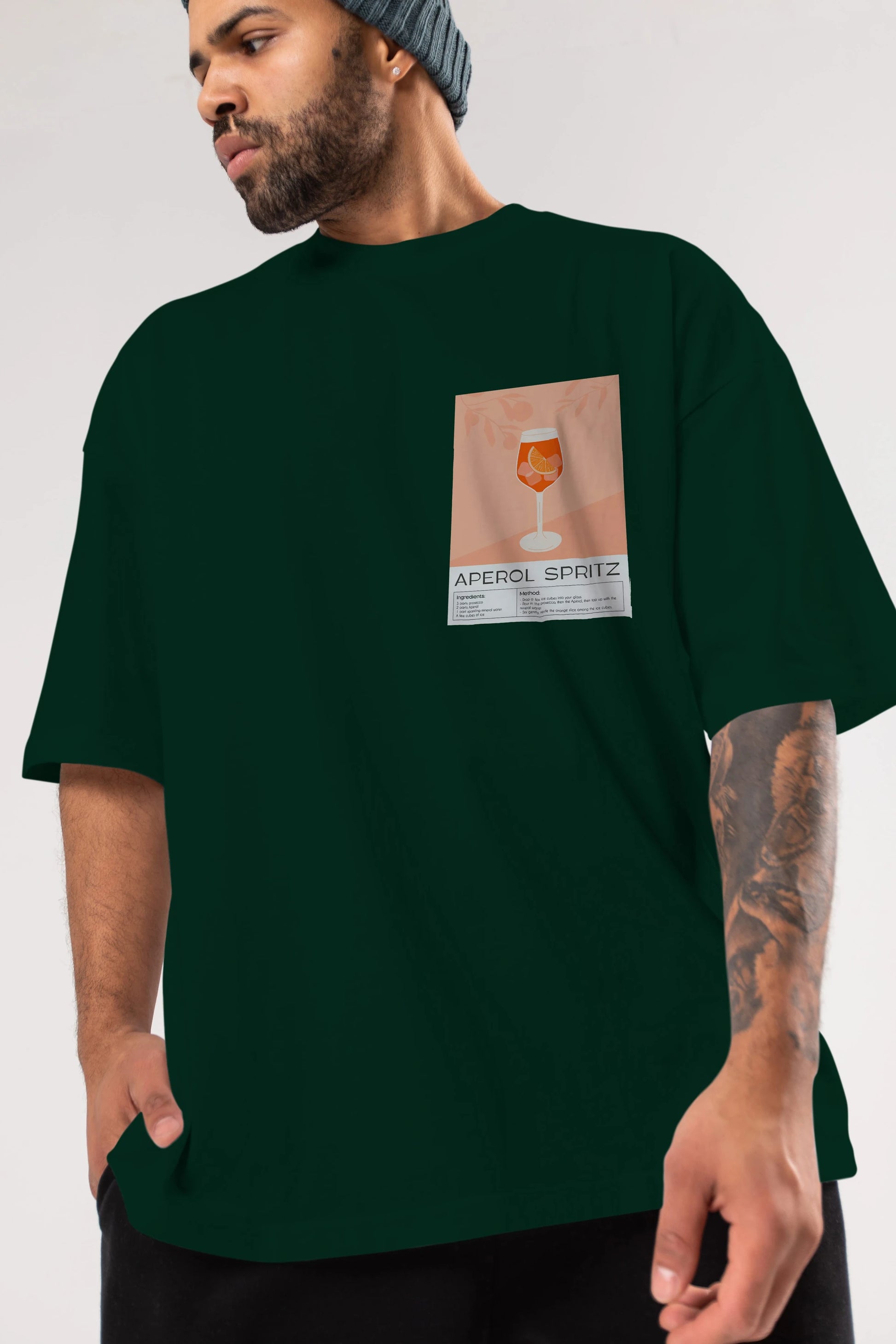 Aperol Spritz 7 Ön Sol Baskılı Oversize t-shirt Erkek Kadın Unisex %100 Pamuk Bisiklet Yaka tişort