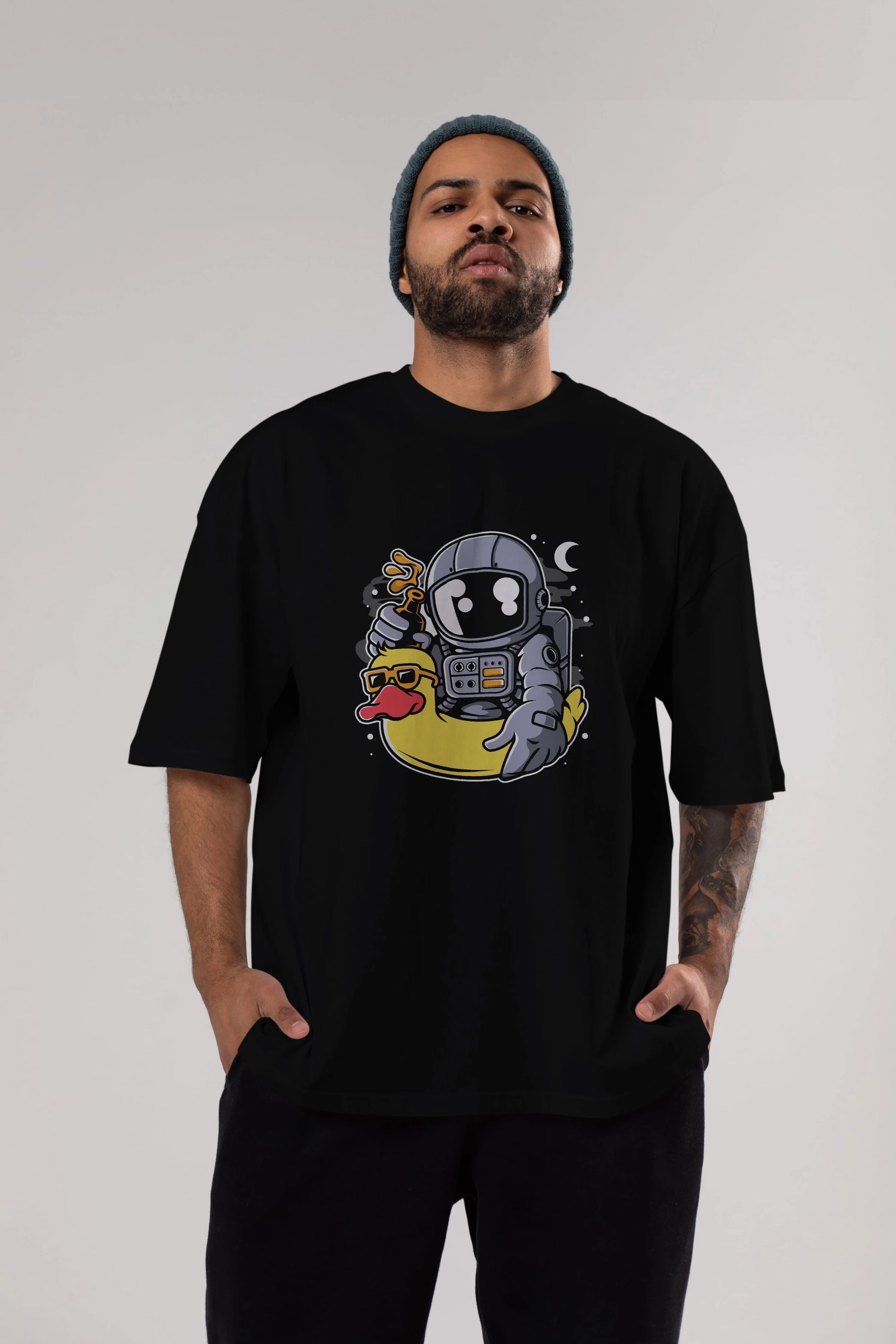 Astronaut Duck Balloon Ön Baskılı Oversize t-shirt Erkek Kadın Unisex