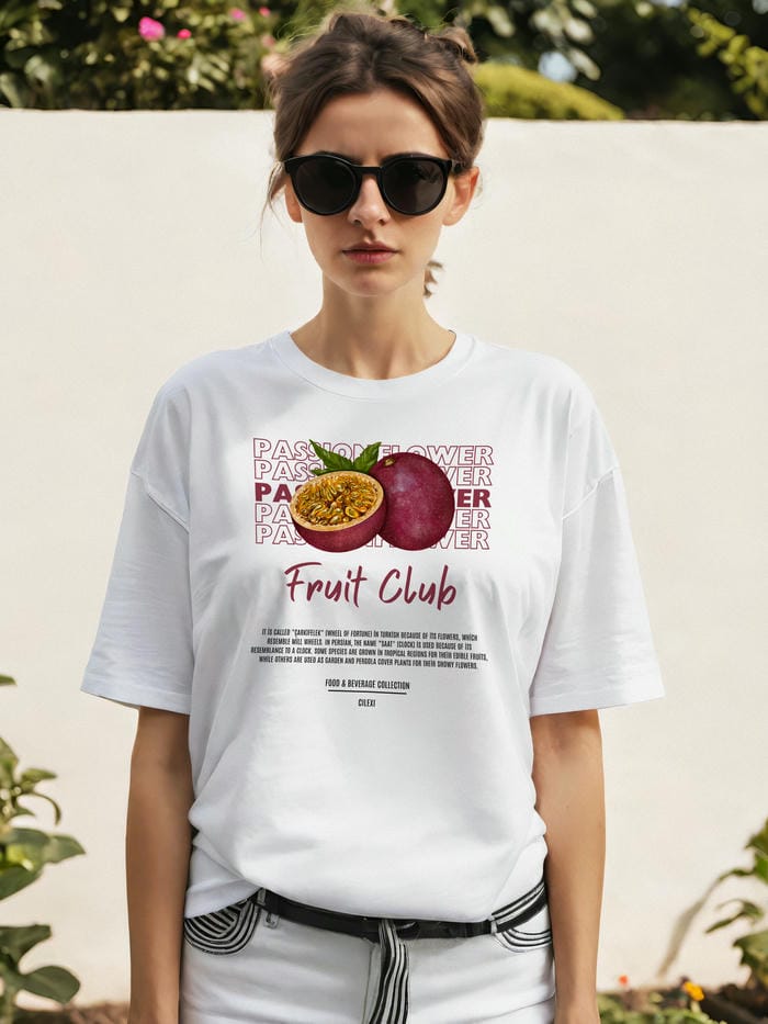 Passionflower Ön Baskılı Oversize t-shirt Erkek Kadın Pamuk Bisiklet Yaka tişort