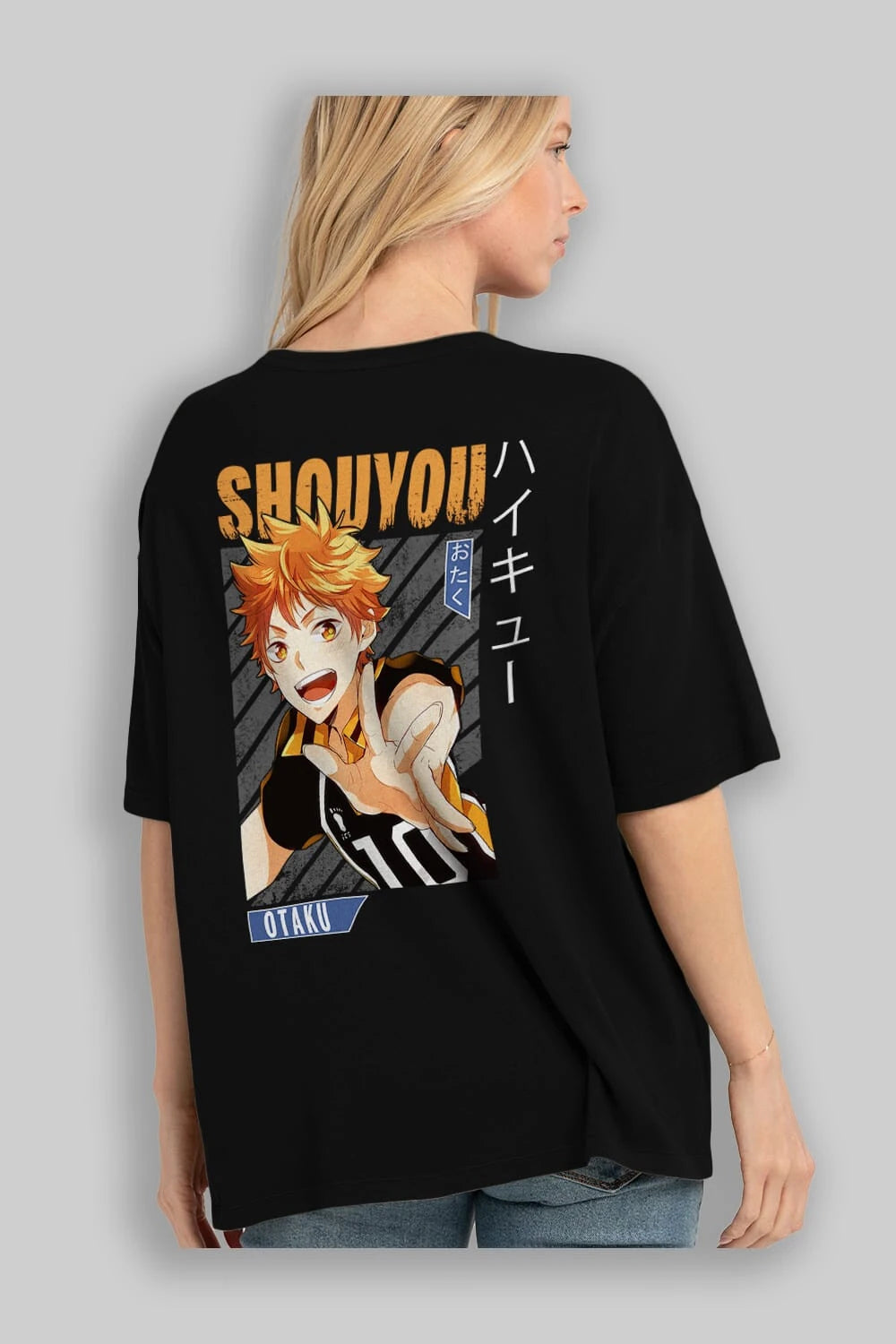 Shouyou Hinata 9 Anime Arka Baskılı Oversize t-shirt Erkek Kadın Unisex