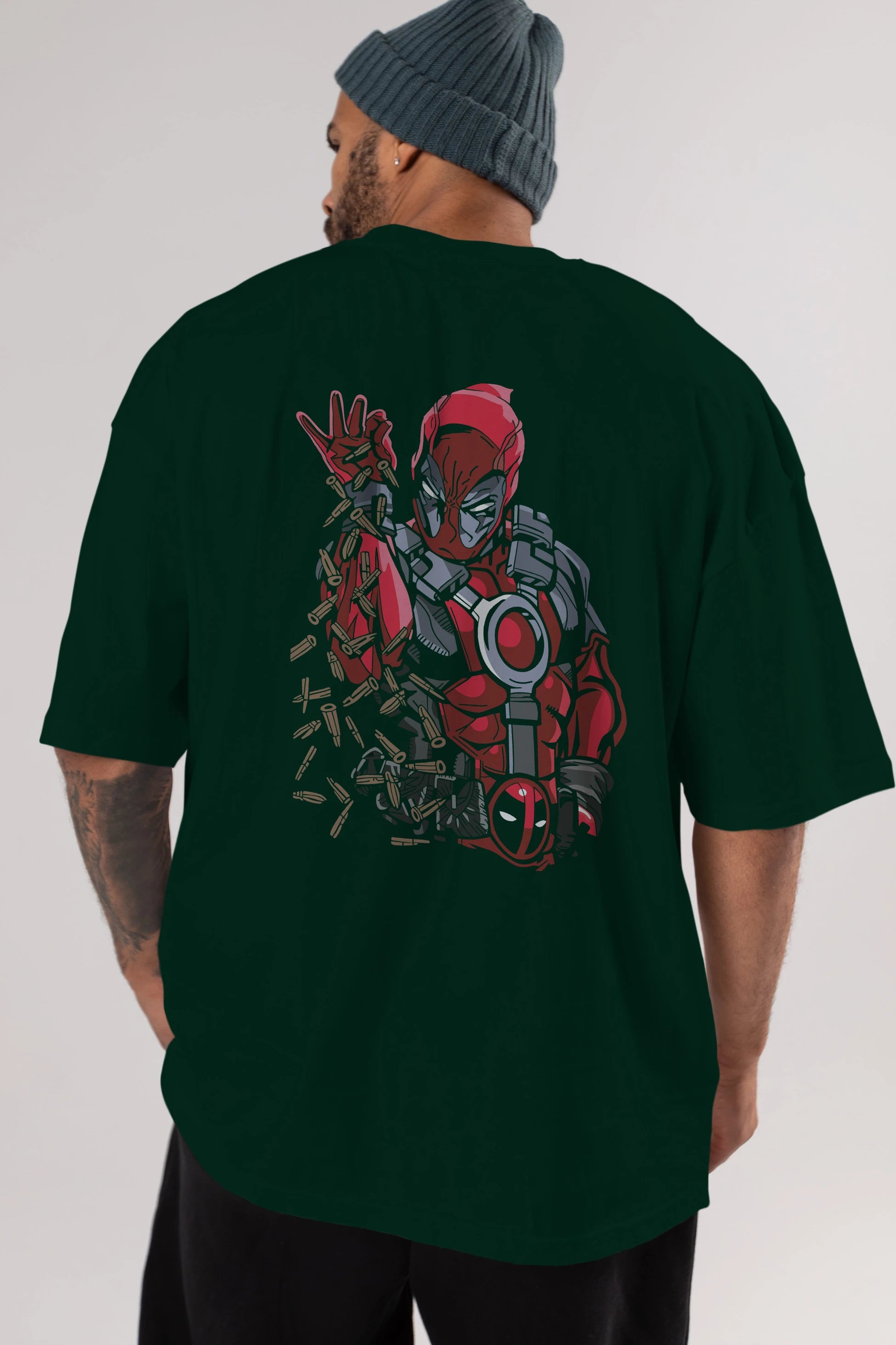 Deadpool (2) Arka Baskılı Oversize t-shirt Erkek Kadın Unisex %100 Pamuk Bisiklet Yaka tişort