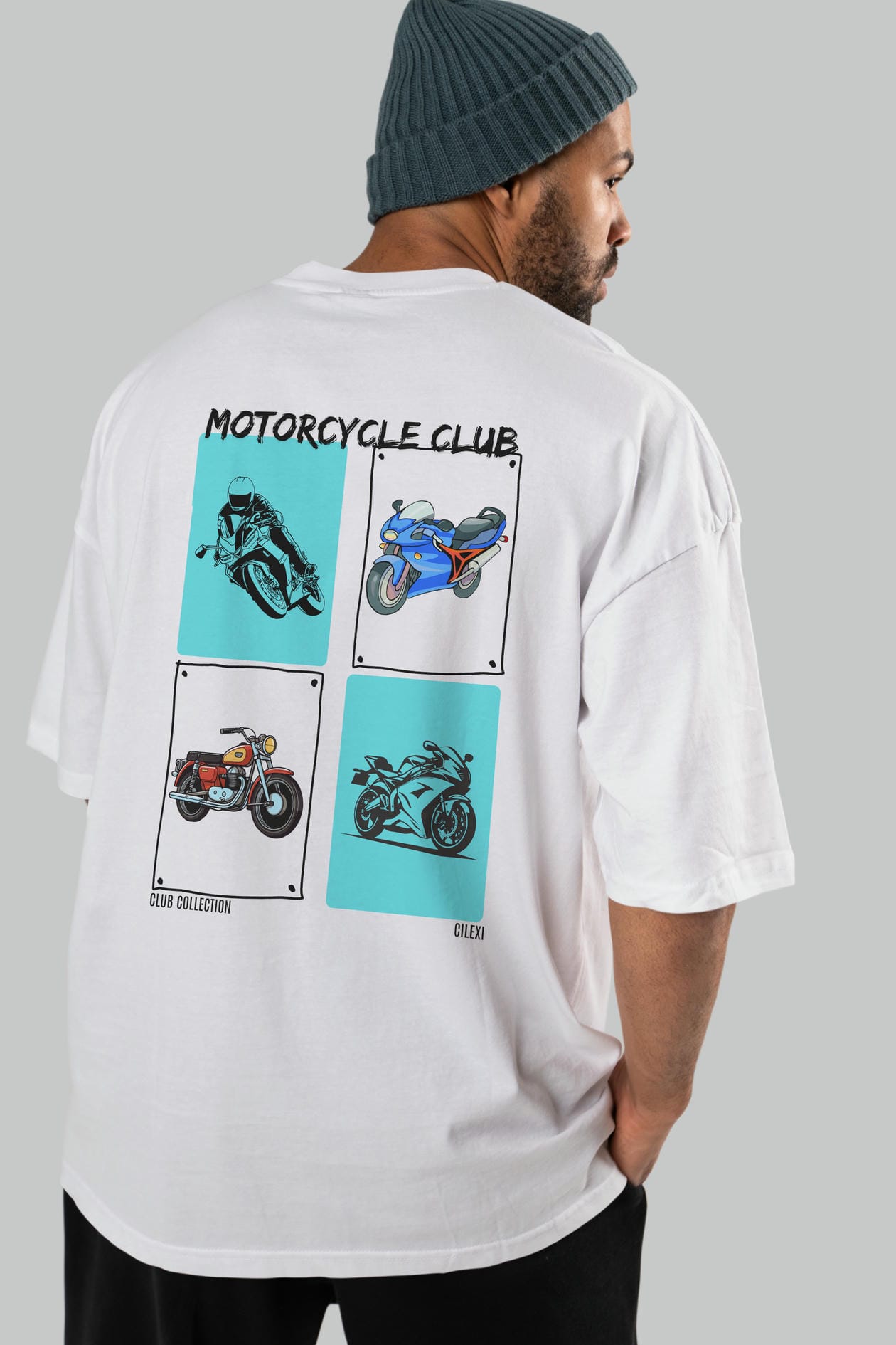 Motorcycle Club Arka Baskılı Oversize t-shirt Erkek Kadın %100 Pamuk Bisiklet Yaka tişort