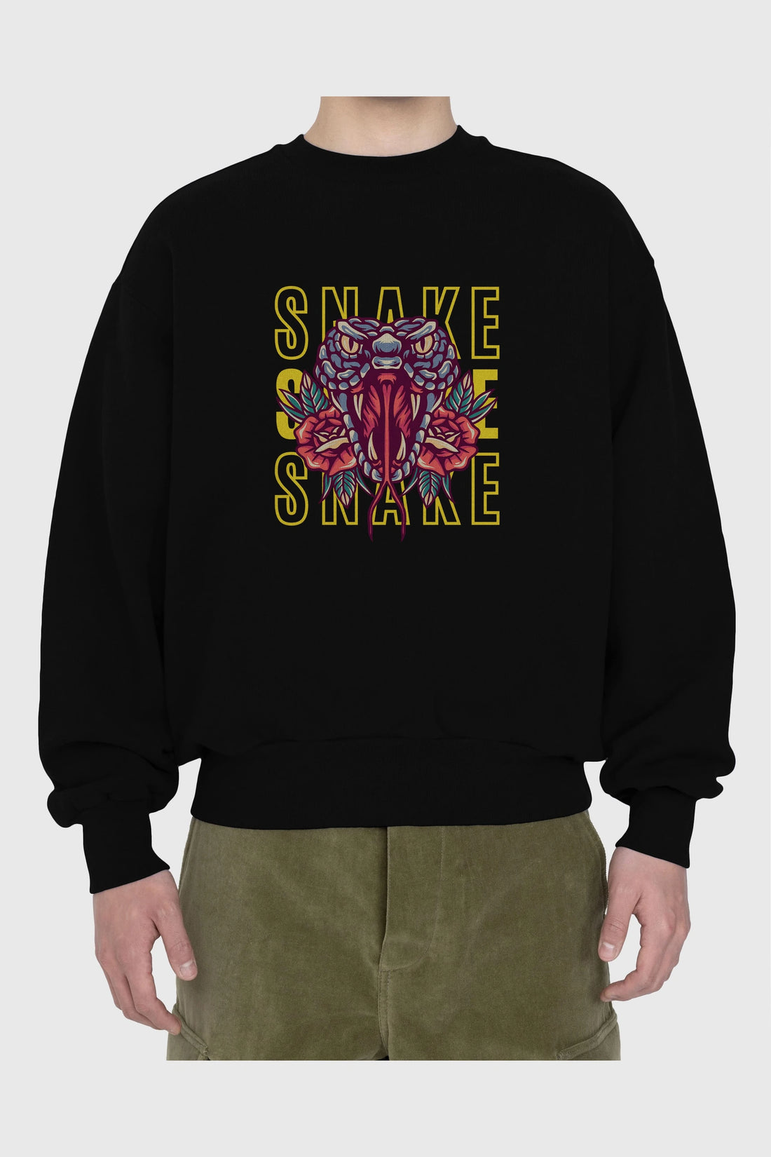 Snake Ön Baskılı Oversize Sweatshirt Erkek Kadın Unisex