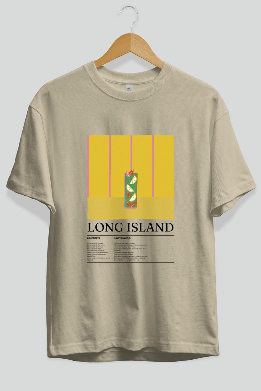 Long Island Kokteyl Ön Baskılı Oversize t-shirt Erkek Kadın %100 Pamuk Bisiklet Yaka tişort