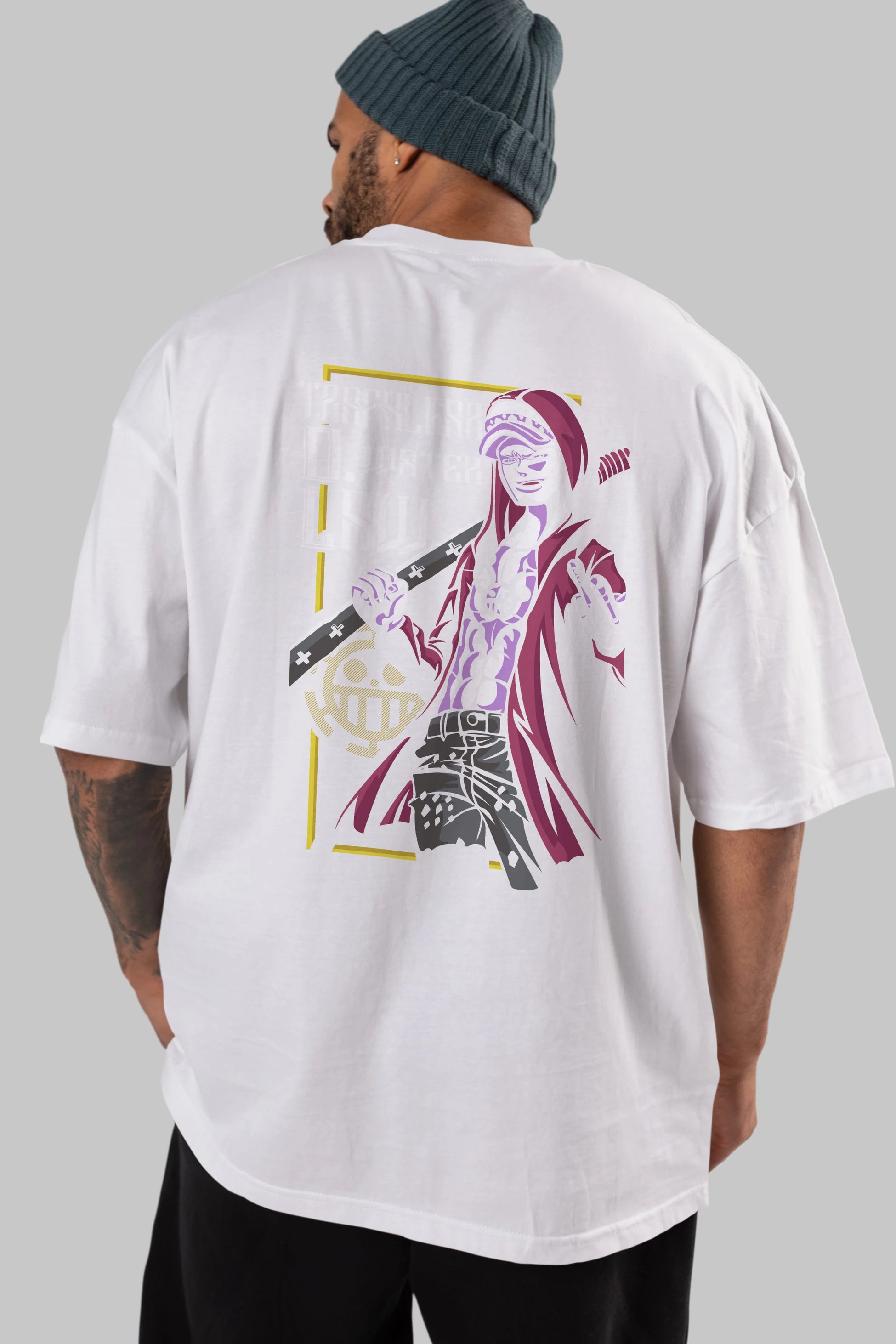 Trafalgar D. Water Law Anime Arka Baskılı Oversize t-shirt Erkek Kadın Unisex %100 pamuk tişort