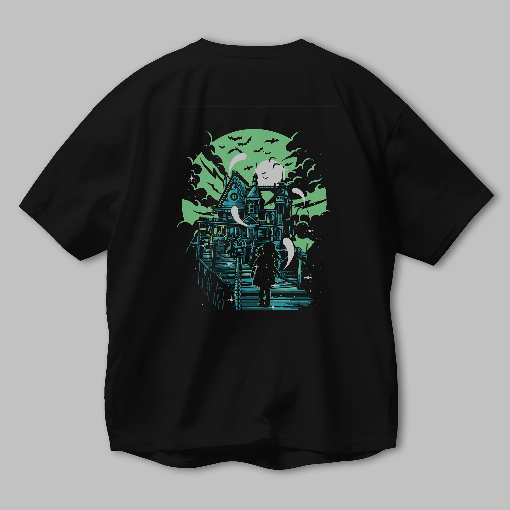 Haunted House Arka Baskılı Oversize t-shirt Erkek Kadın Unisex %100 Pamuk