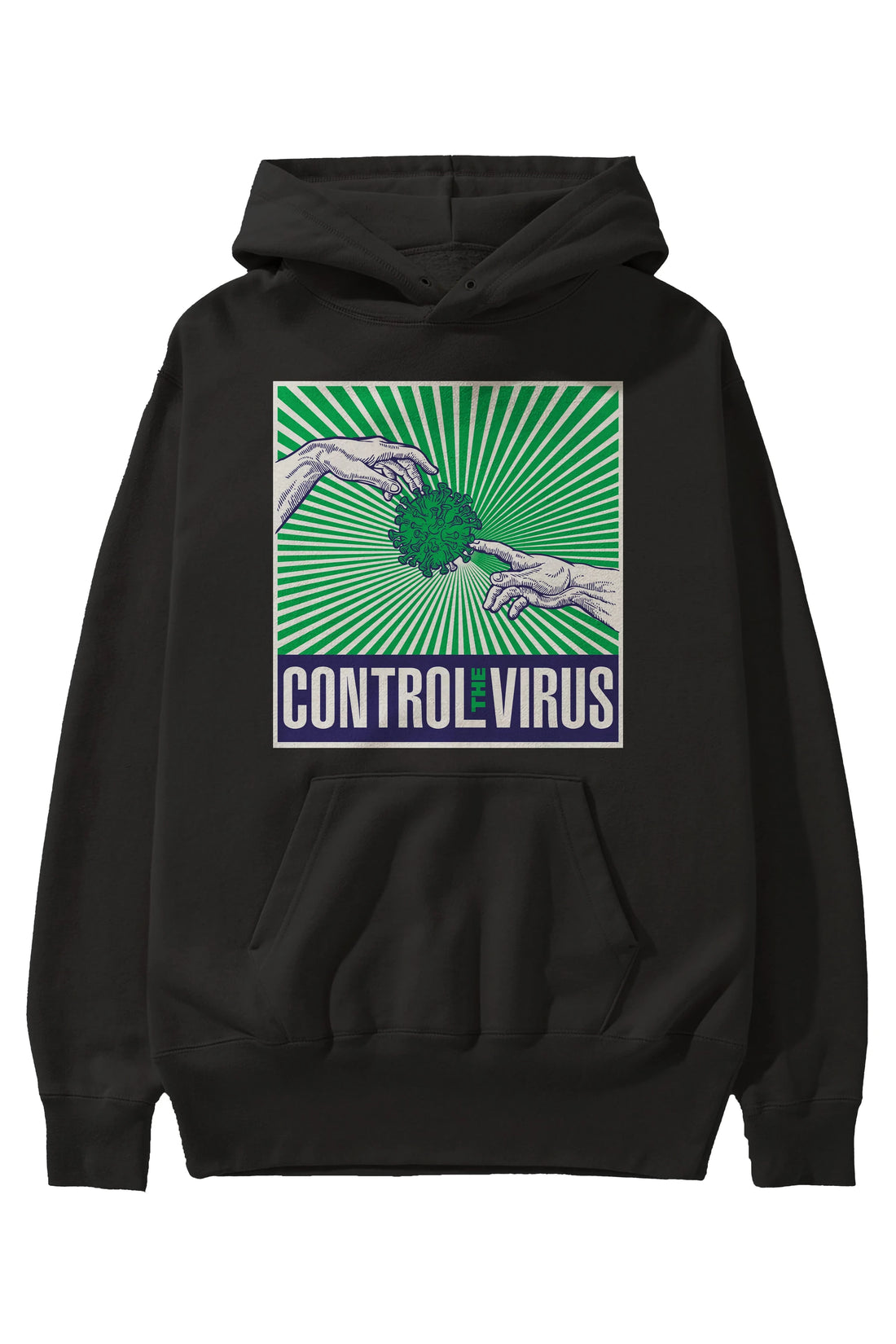 Control The Virus Ön Baskılı Hoodie Oversize Kapüşonlu Sweatshirt Erkek Kadın Unisex