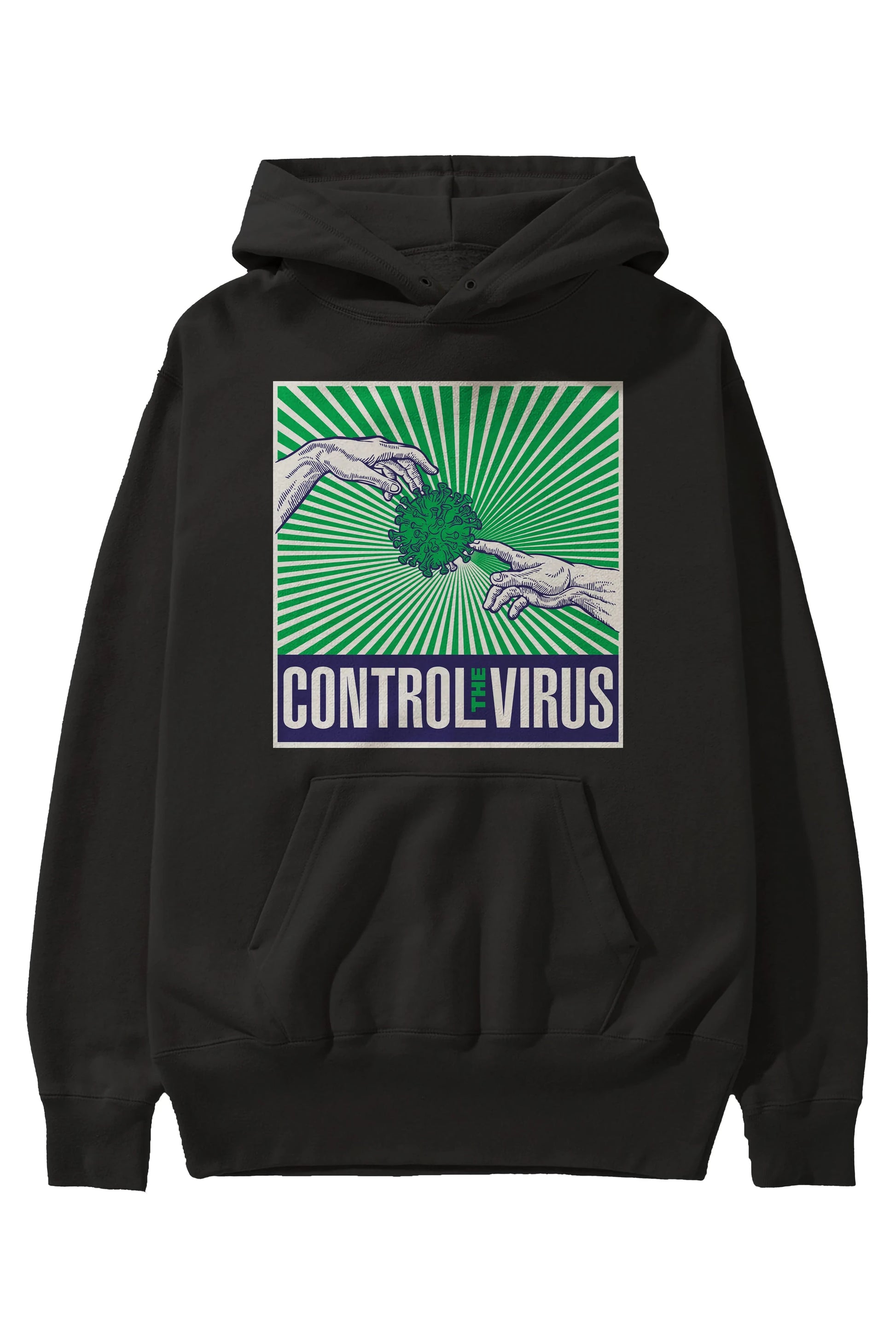 Control The Virus Ön Baskılı Hoodie Oversize Kapüşonlu Sweatshirt Erkek Kadın Unisex
