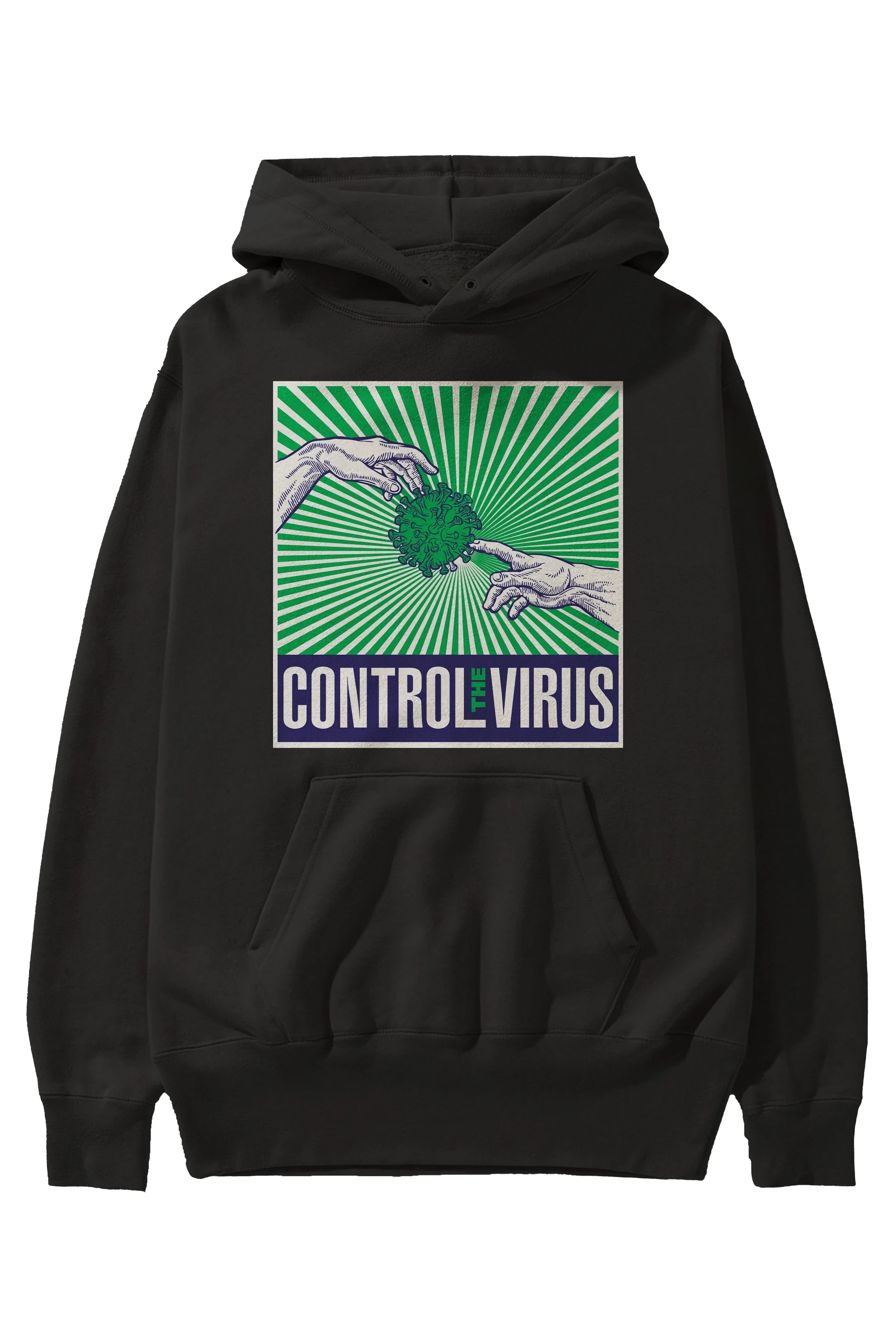 Control The Virus Ön Baskılı Hoodie Oversize Kapüşonlu Sweatshirt Erkek Kadın Unisex