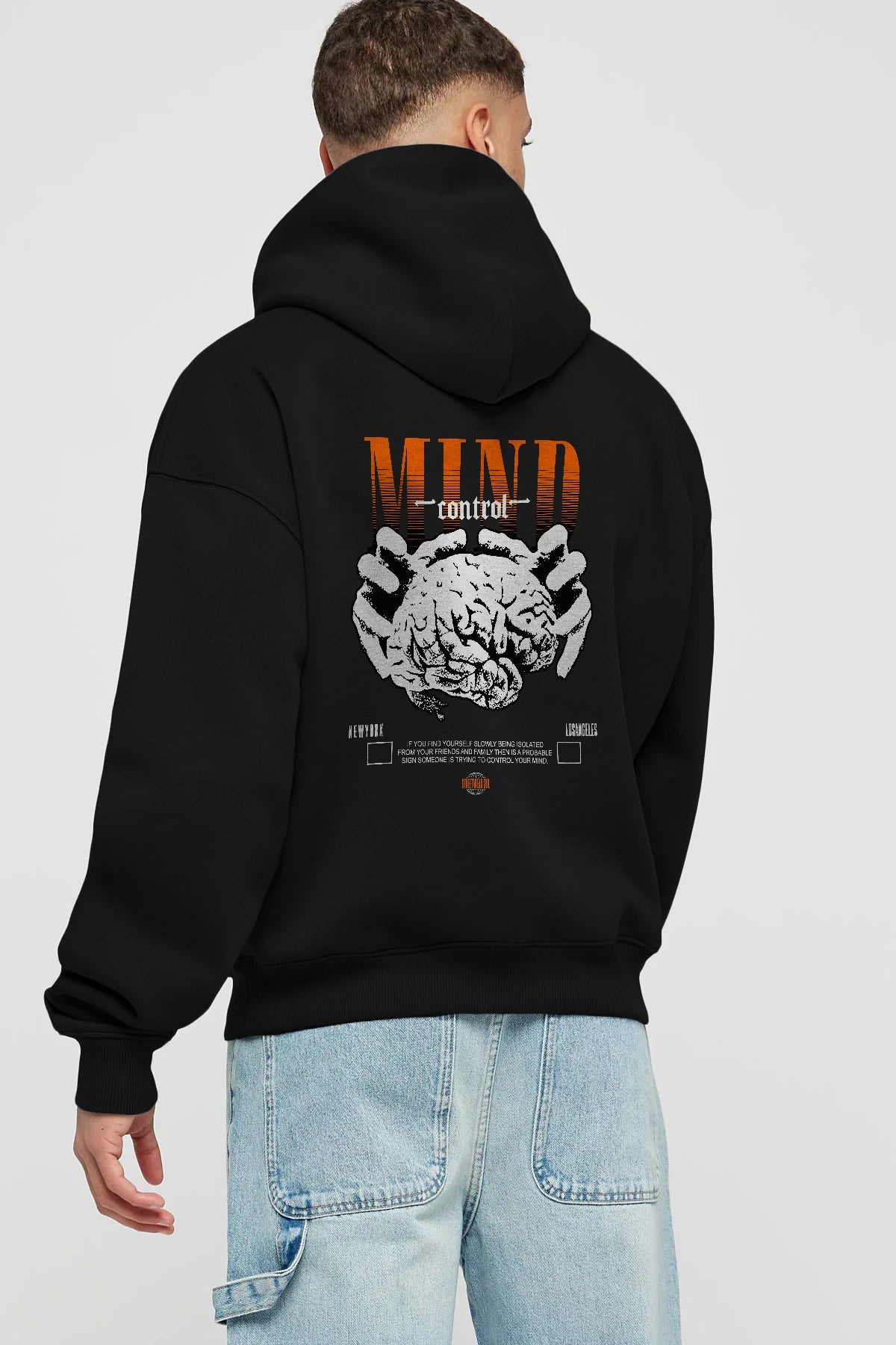 Mind Control Arka Baskılı Hoodie Oversize Kapüşonlu Sweatshirt Erkek Kadın Unisex