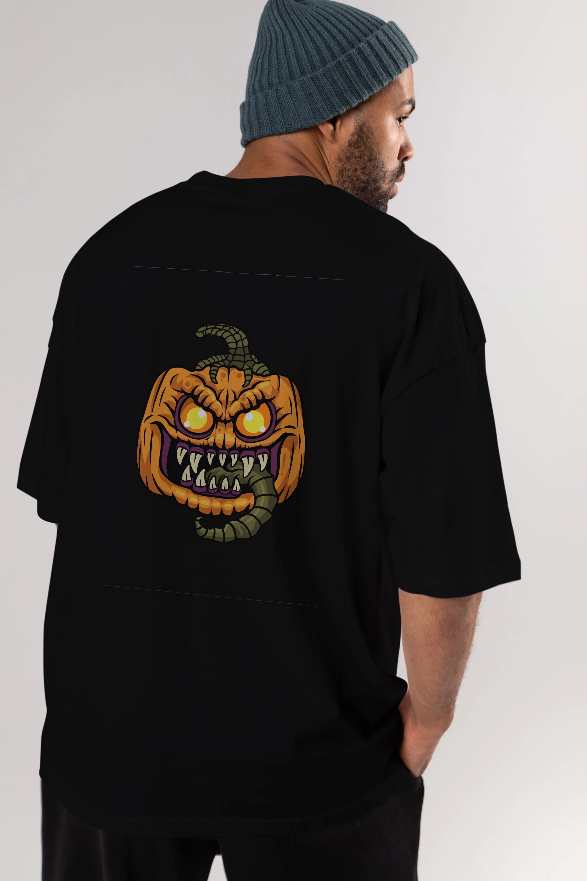 Halloween Arka Baskılı Oversize t-shirt Erkek Kadın Unisex %100 Pamuk tişort