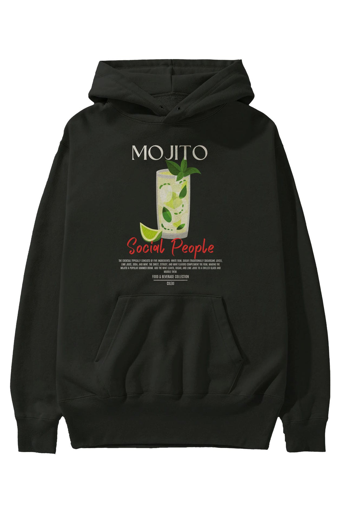 Mojito Kokteyl Ön Baskılı Hoodie Oversize Kapüşonlu Sweatshirt Erkek Kadın