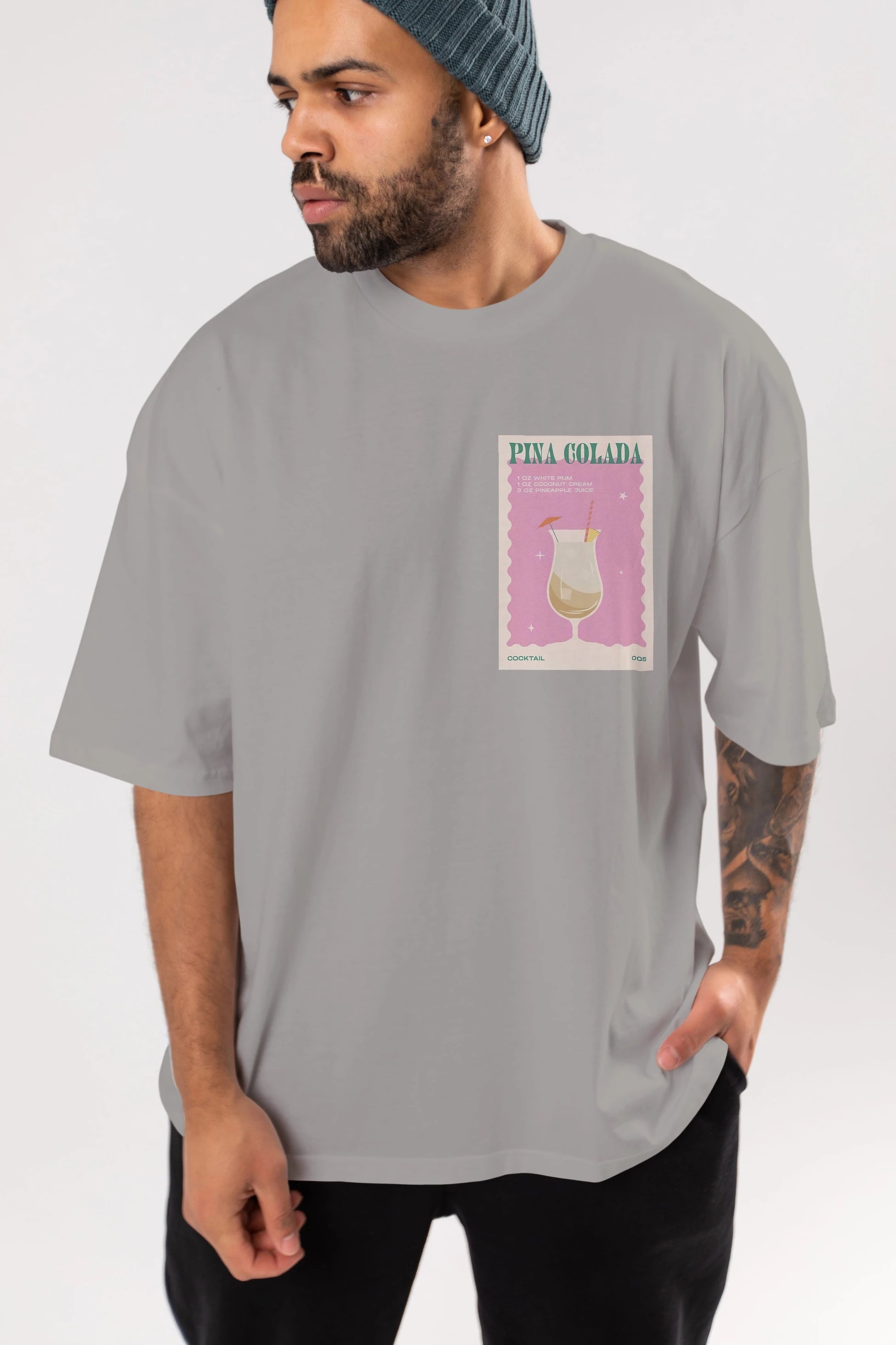 Pina Colada 3 Ön Sol Baskılı Oversize t-shirt Erkek Kadın Unisex %100 Pamuk Bisiklet Yaka tişort