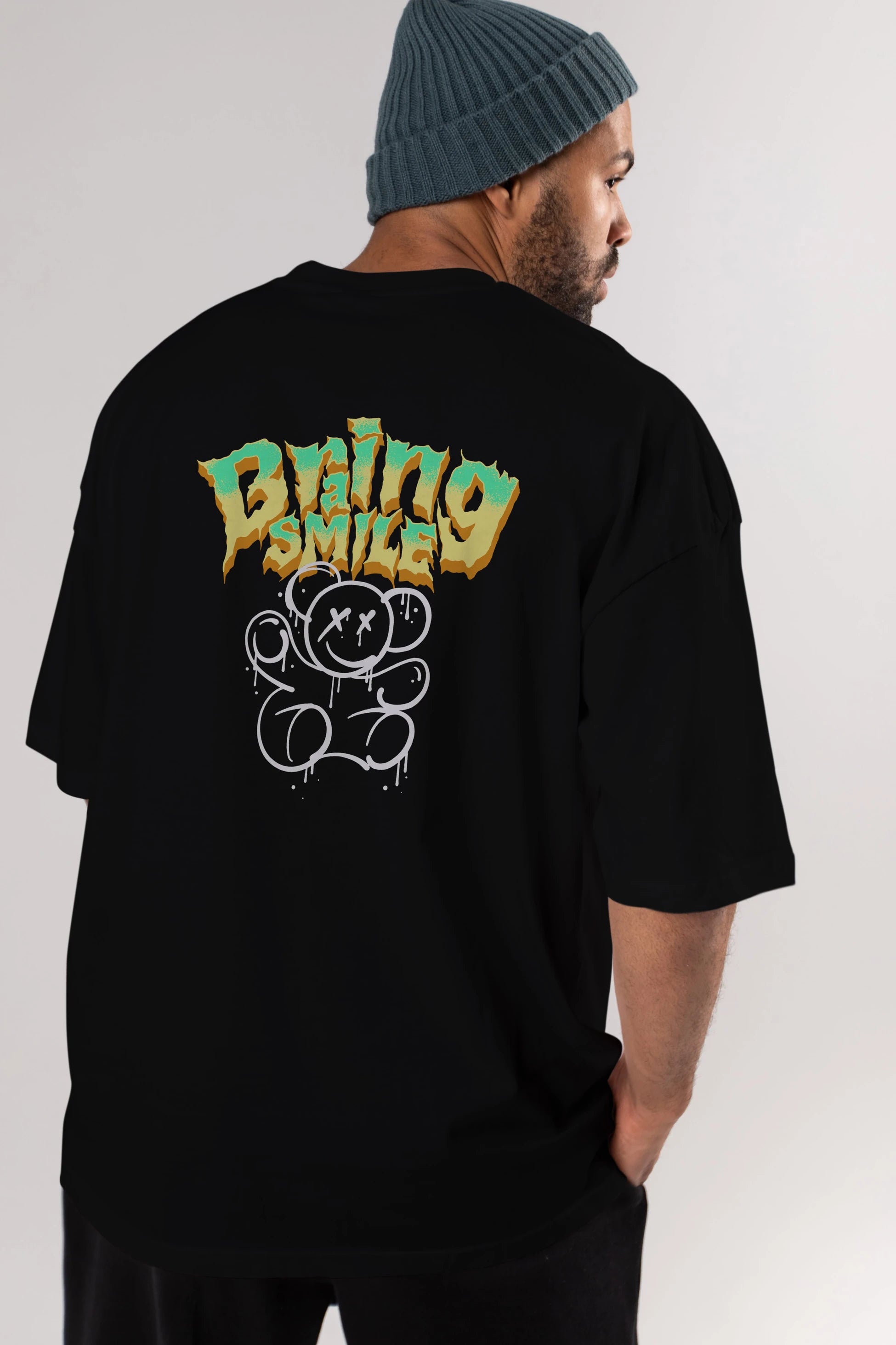 Teddy Bear Braing Smile Arka Baskılı Oversize t-shirt Erkek Kadın Unisex