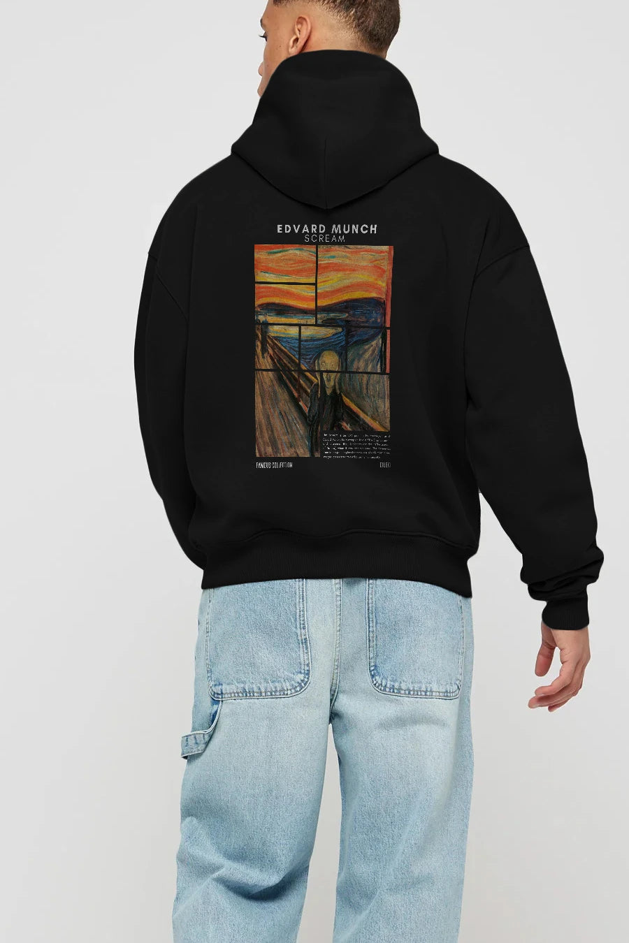 Edvard Munch Scream Arka Baskılı Hoodie Oversize Kapüşonlu Sweatshirt Erkek Kadın