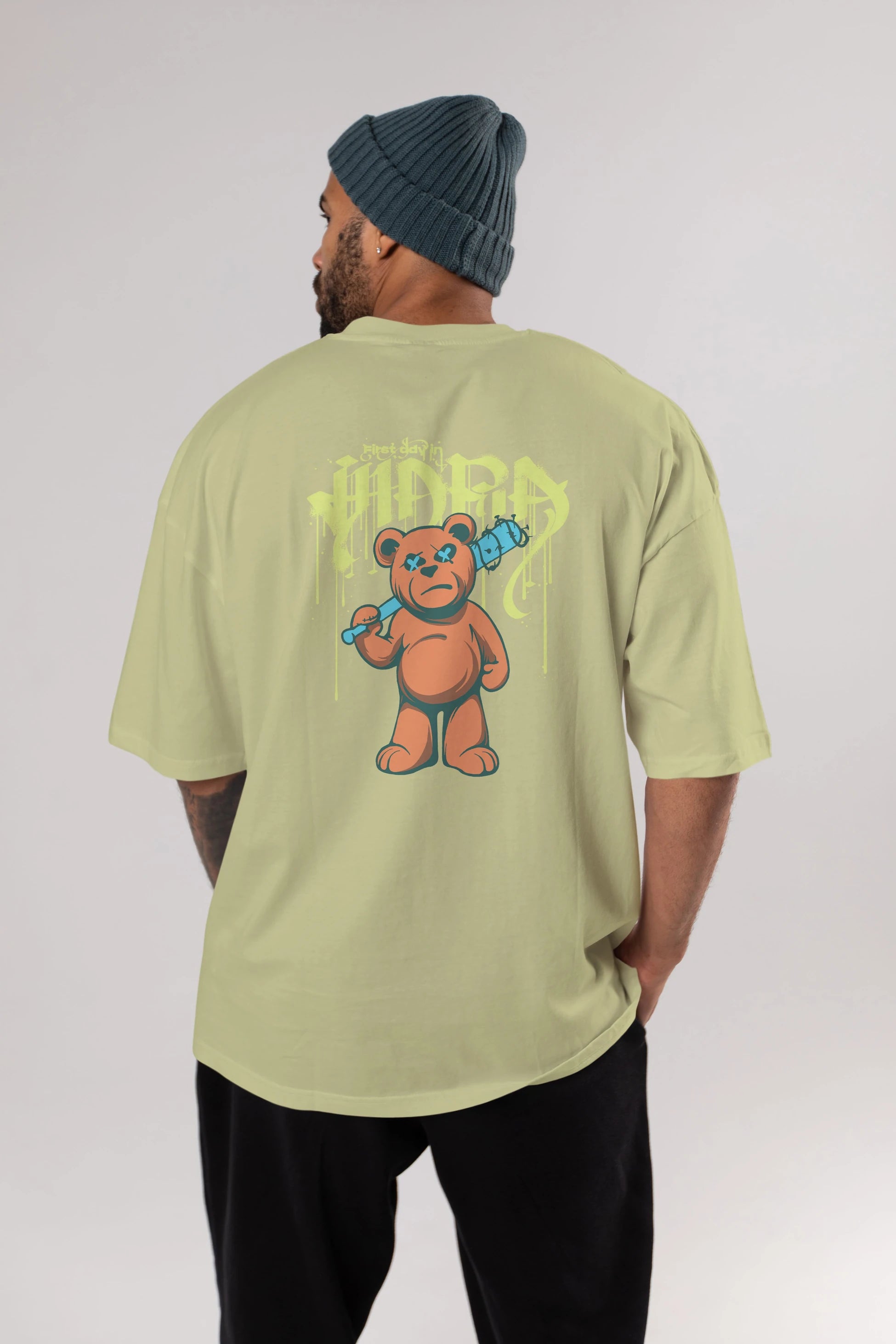 Hidra Bear Arka Baskılı Oversize t-shirt Erkek Kadın Unisex