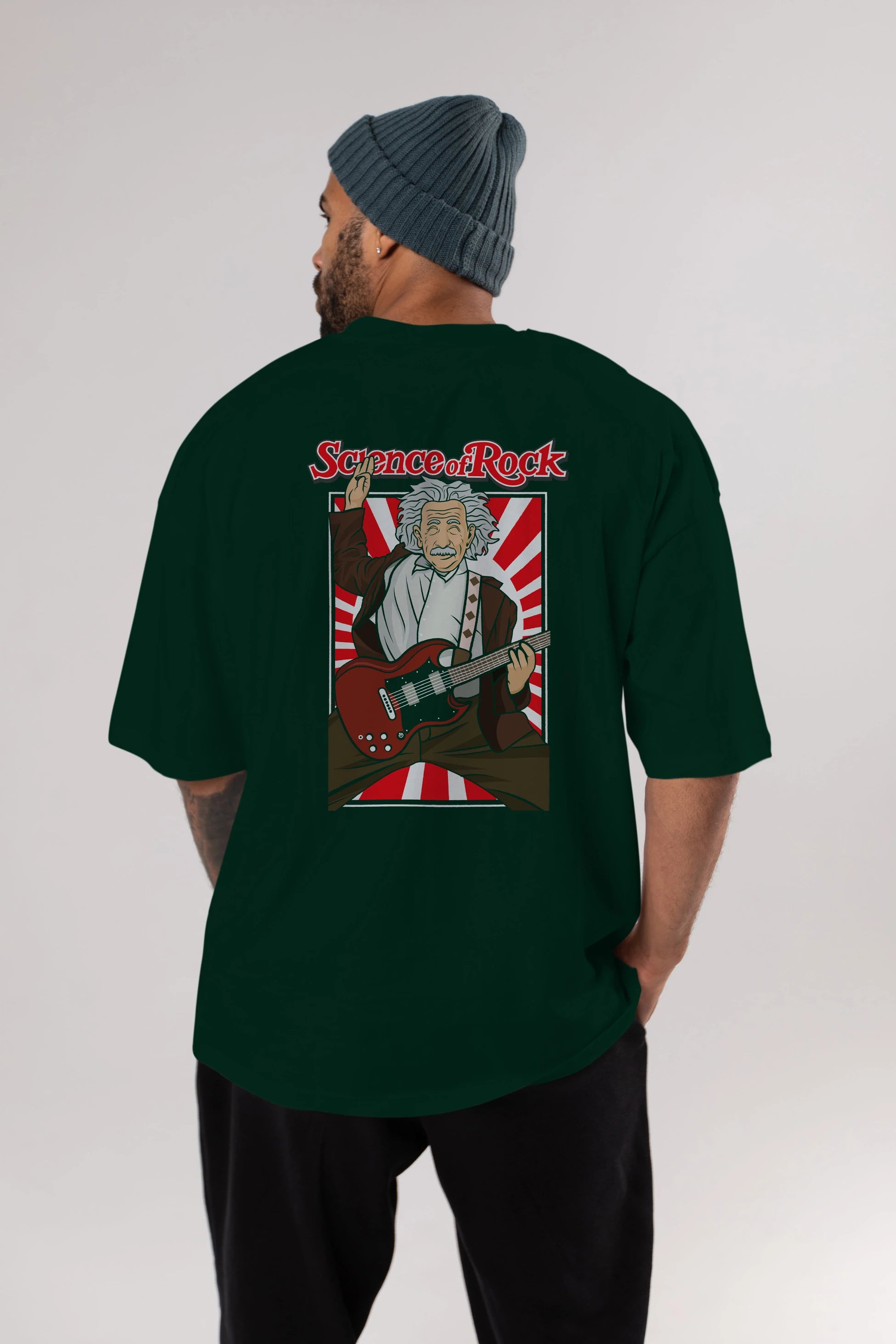 Einstein Science Of Rock Arka Baskılı Oversize t-shirt Erkek Kadın Unisex %100 Pamuk tişort
