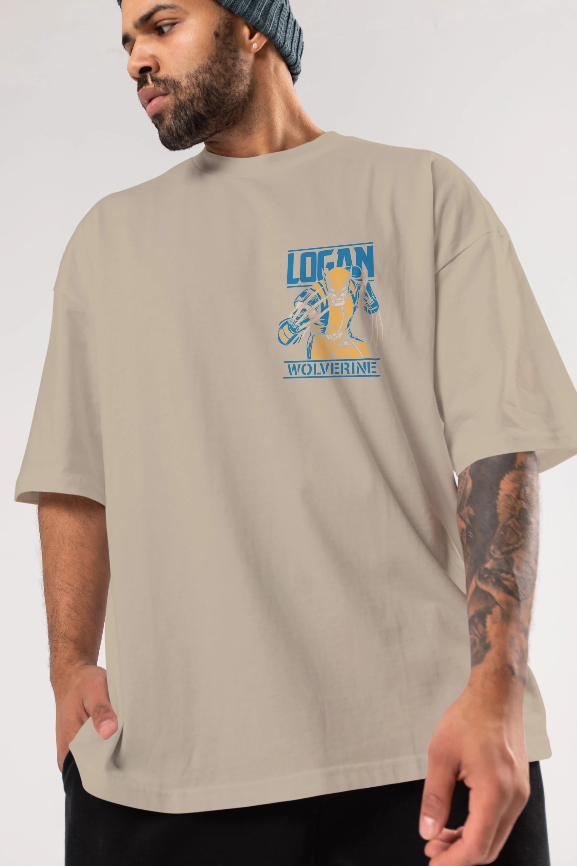 Wolverine Logan Ön Sol Baskılı Oversize t-shirt Erkek Kadın Unisex %100 Pamuk Bisiklet Yaka tişort
