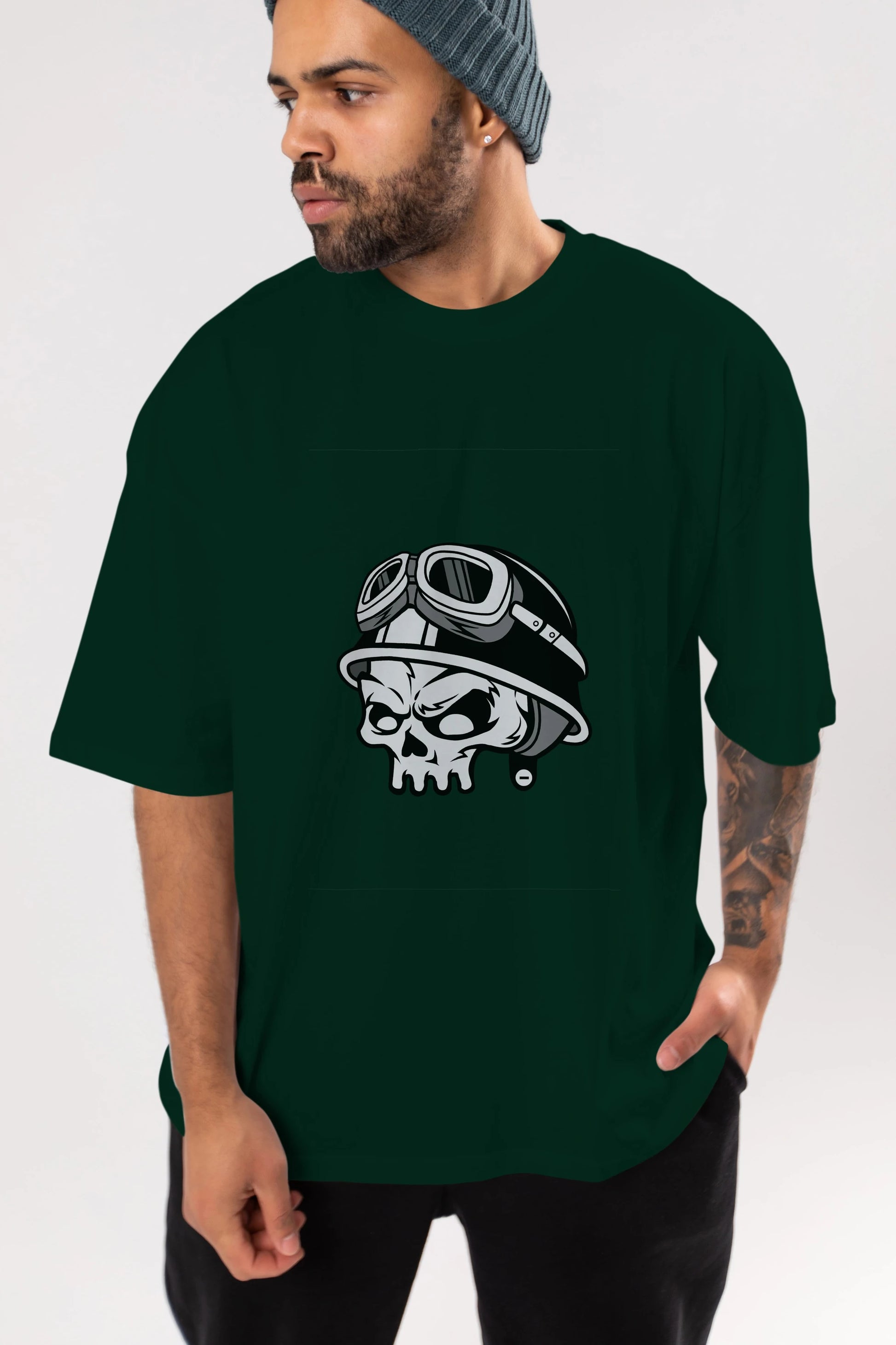 Biker Helmet Ön Baskılı Oversize t-shirt Erkek Kadın Unisex %100 Pamuk tişort