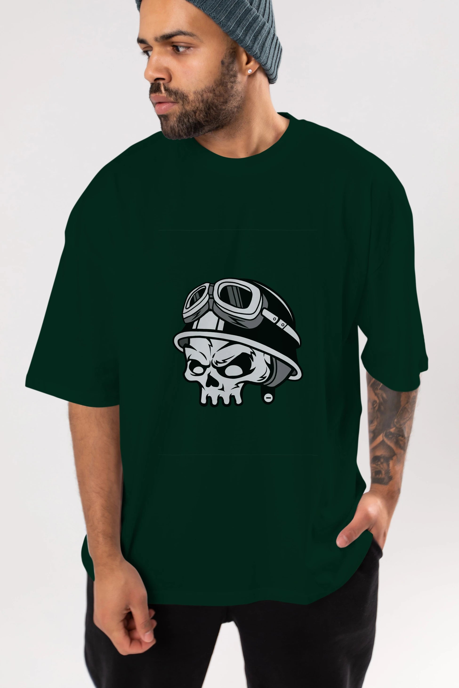 Biker Helmet Ön Baskılı Oversize t-shirt Erkek Kadın Unisex %100 Pamuk tişort