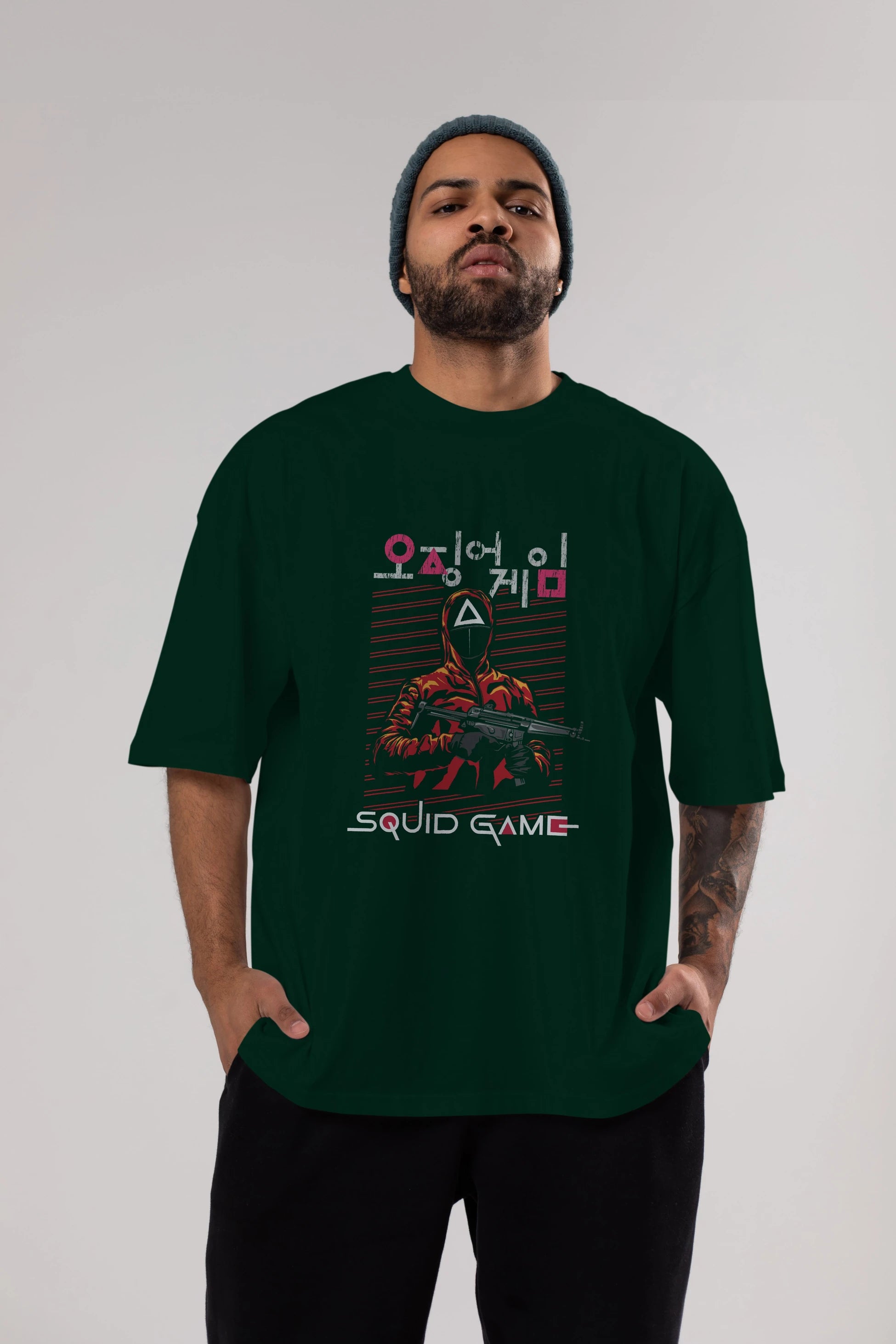 Squid Game (2) Ön Baskılı Oversize t-shirt Erkek Kadın Unisex %100 Pamuk Bisiklet Yaka tişort