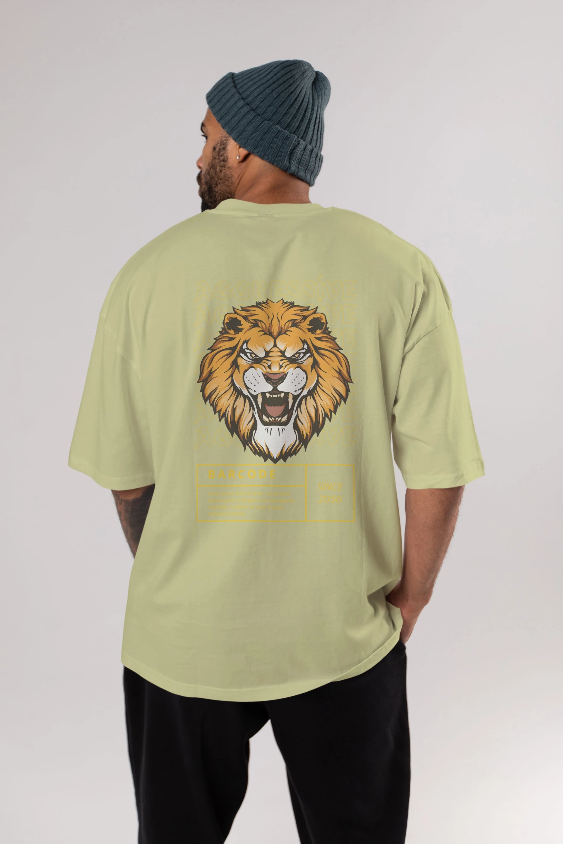 Aggressive Lion Arka Baskılı Oversize t-shirt Erkek Kadın Unisex