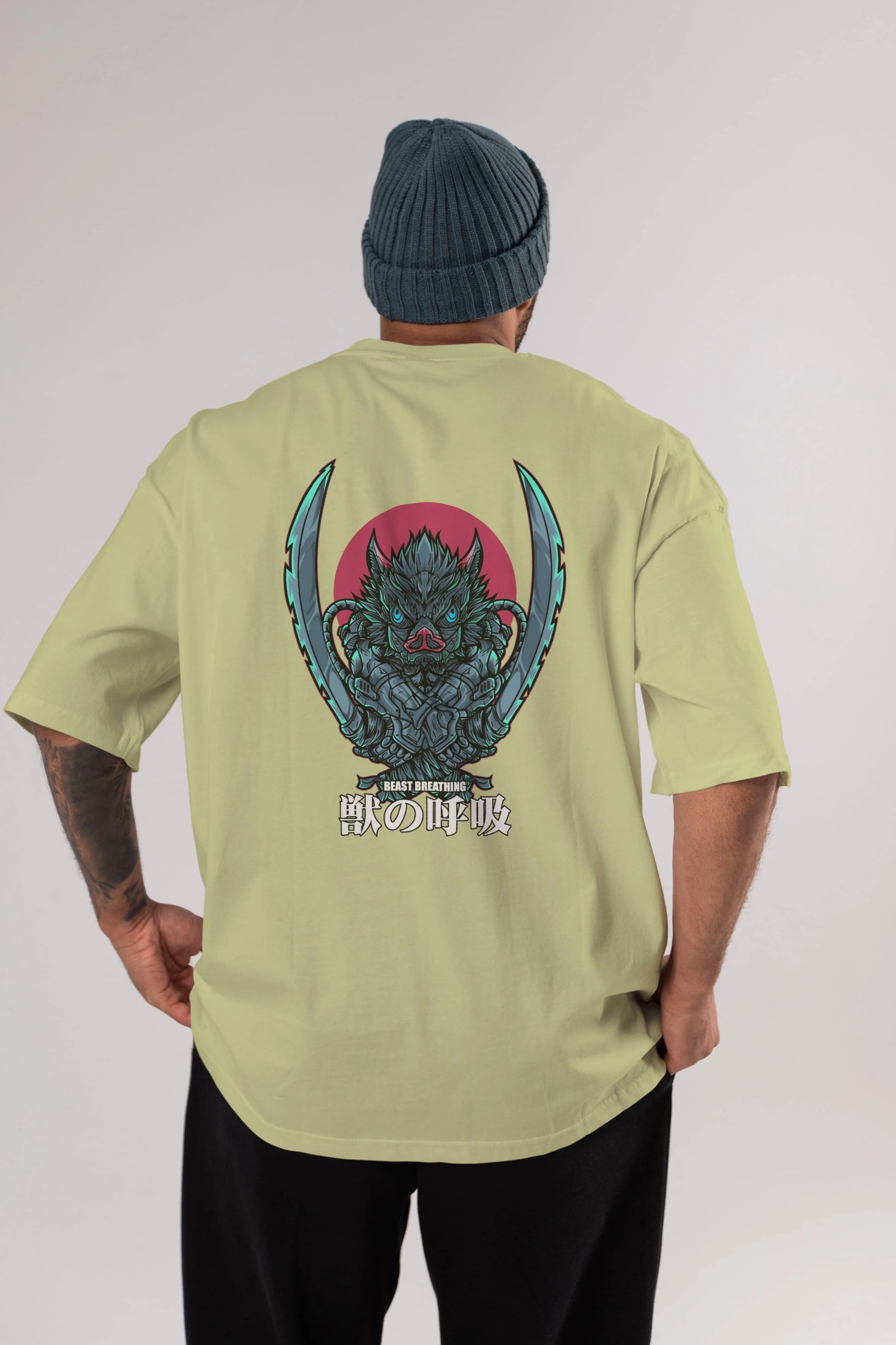 Inosuke DEMON SLAYER Anime Arka Baskılı Oversize t-shirt Erkek Kadın Unisex