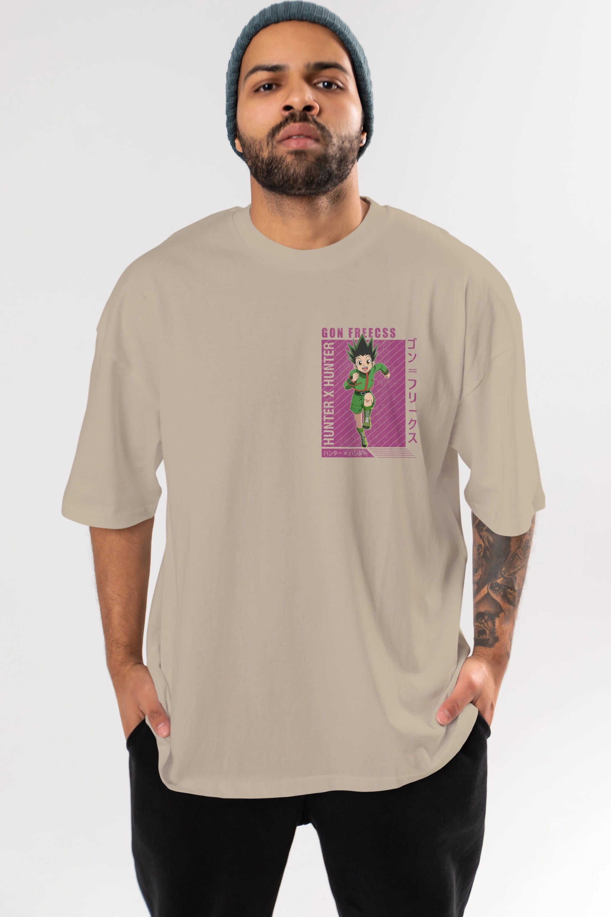 Gon Freecss HUNTER X HUNTER 3 Ön Sol Baskılı Oversize t-shirt Erkek Kadın Unisex %100 Pamuk Bisiklet Yaka tişort