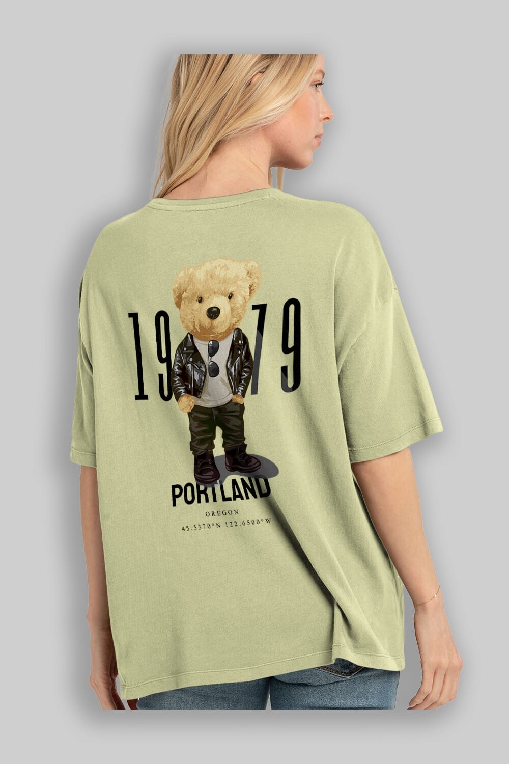 Teddy Bear Portland Arka Baskılı Oversize t-shirt Erkek Kadın Unisex %100 Pamuk
