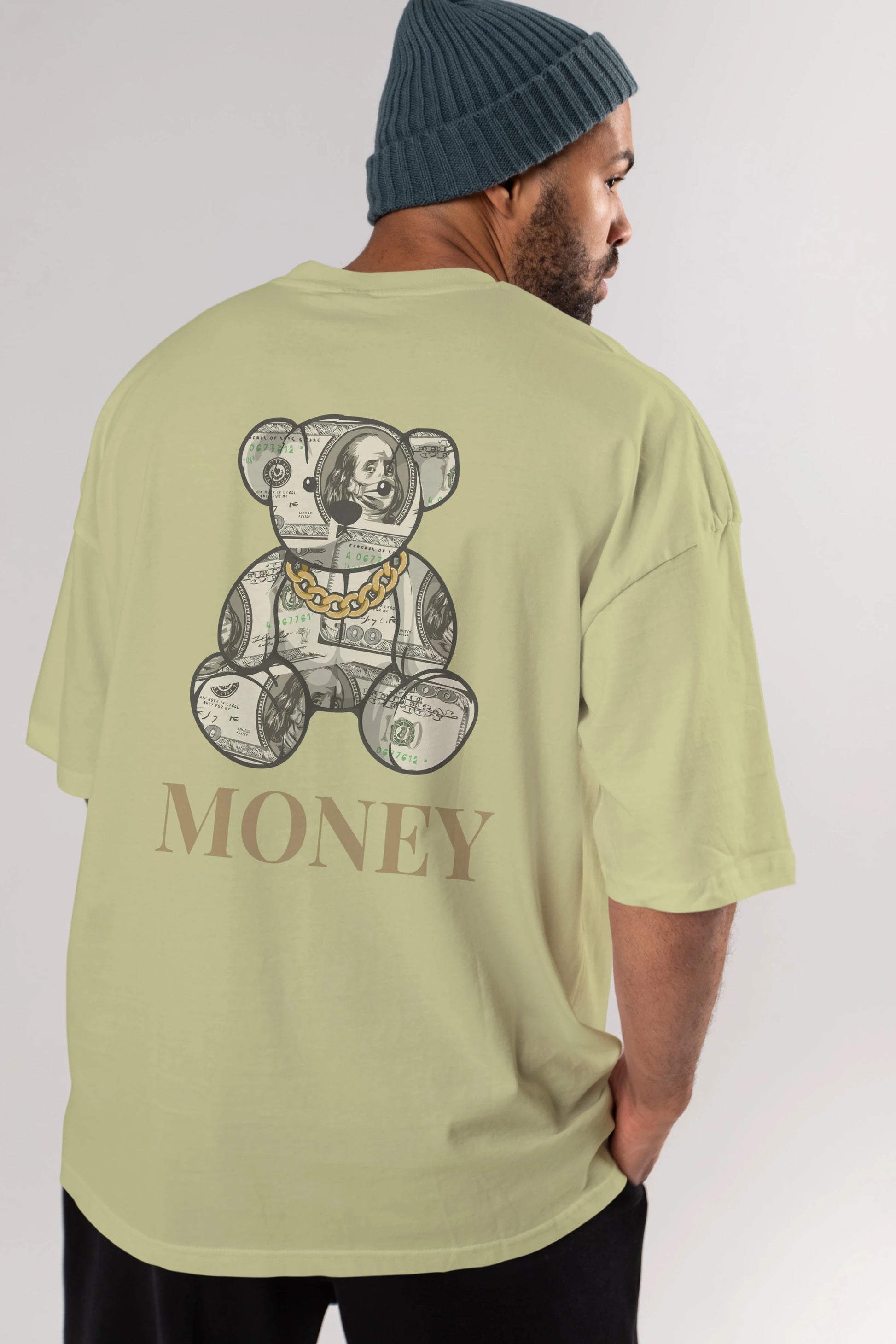 Teddy Bear Money Arka Baskılı Oversize t-shirt Erkek Kadın Unisex