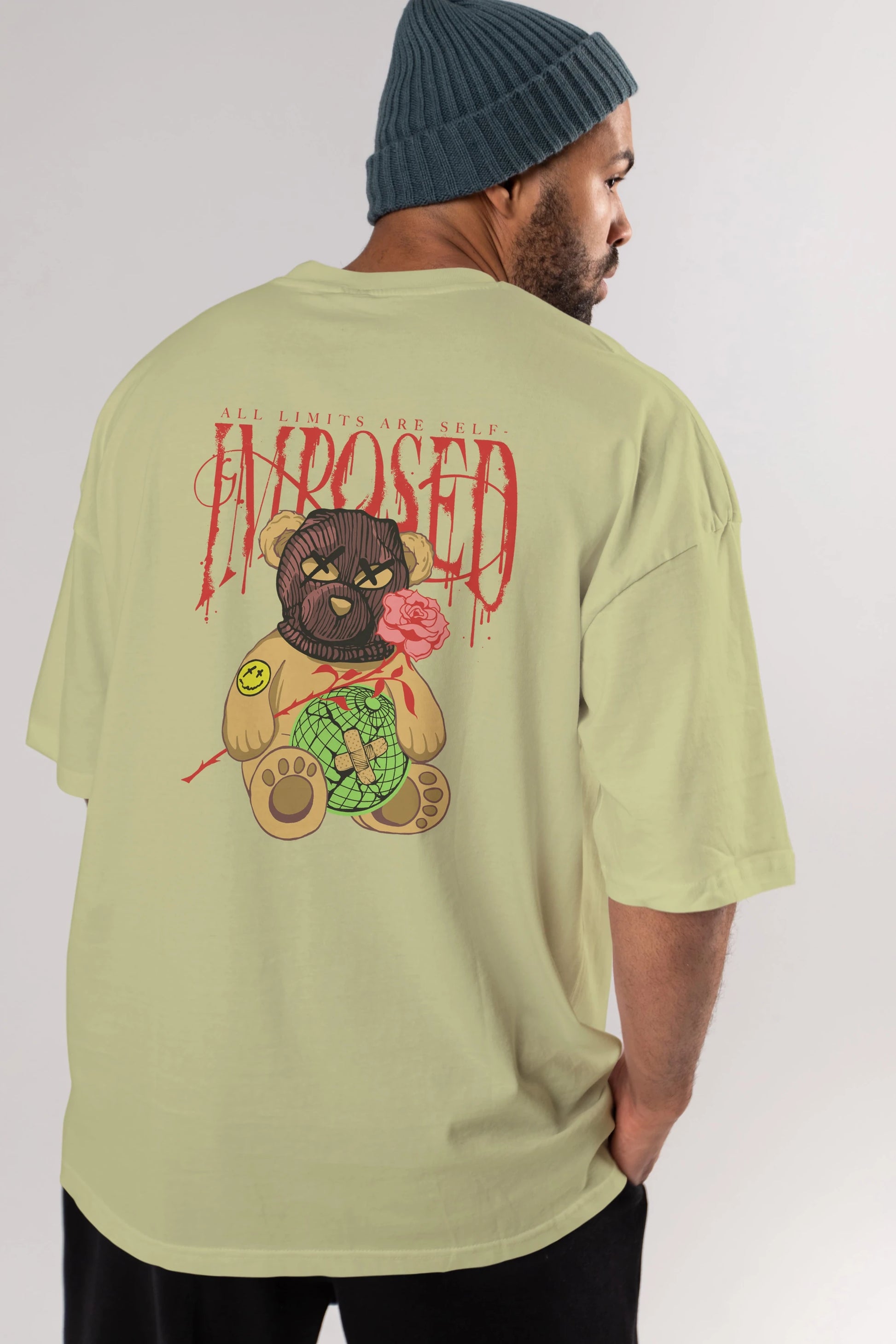 All Limits Bear Arka Baskılı Oversize t-shirt Erkek Kadın Unisex