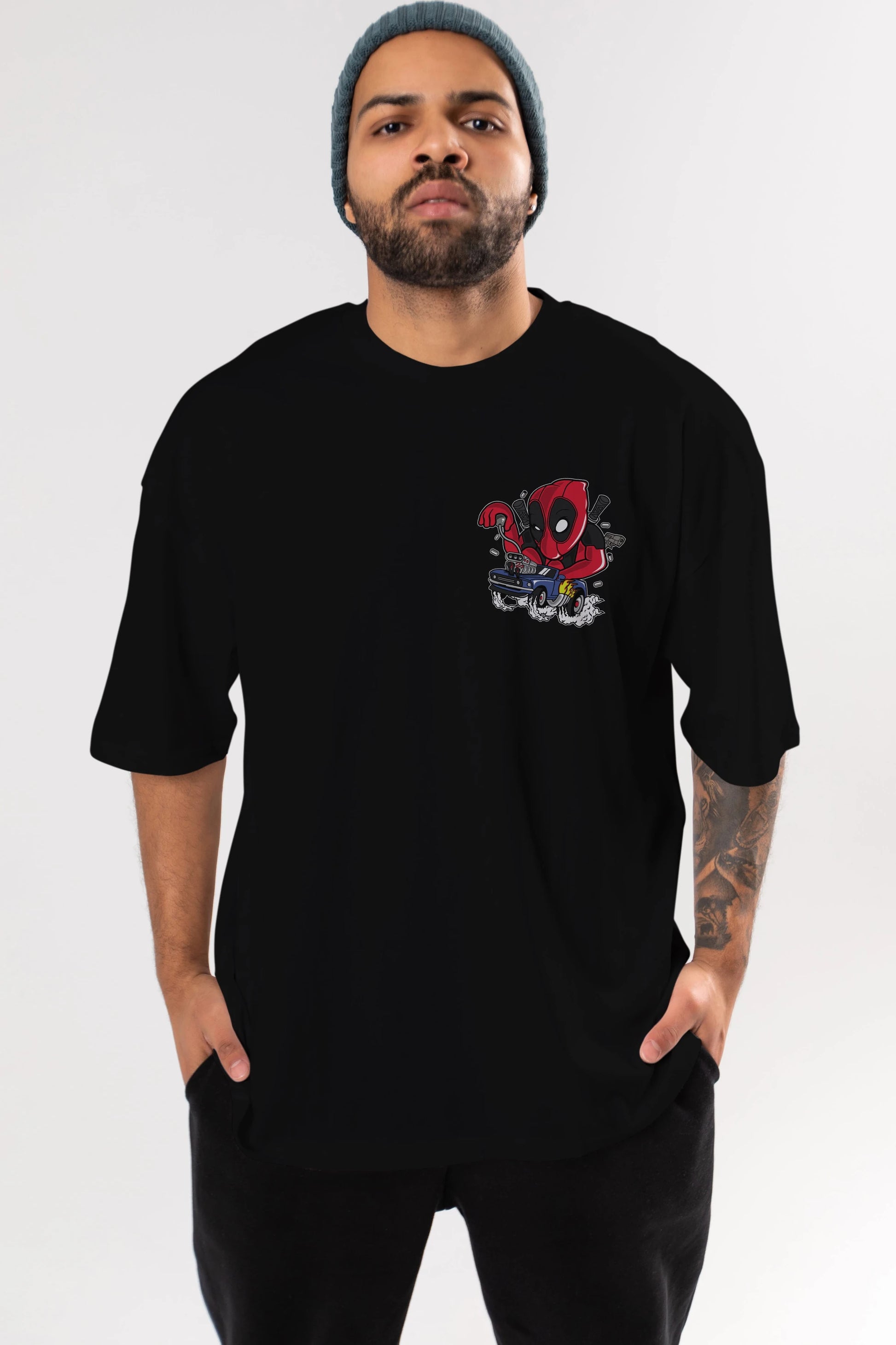 Deadpool (21) Ön Sol Baskılı Oversize t-shirt Erkek Kadın Unisex %100 Pamuk Bisiklet Yaka tişort