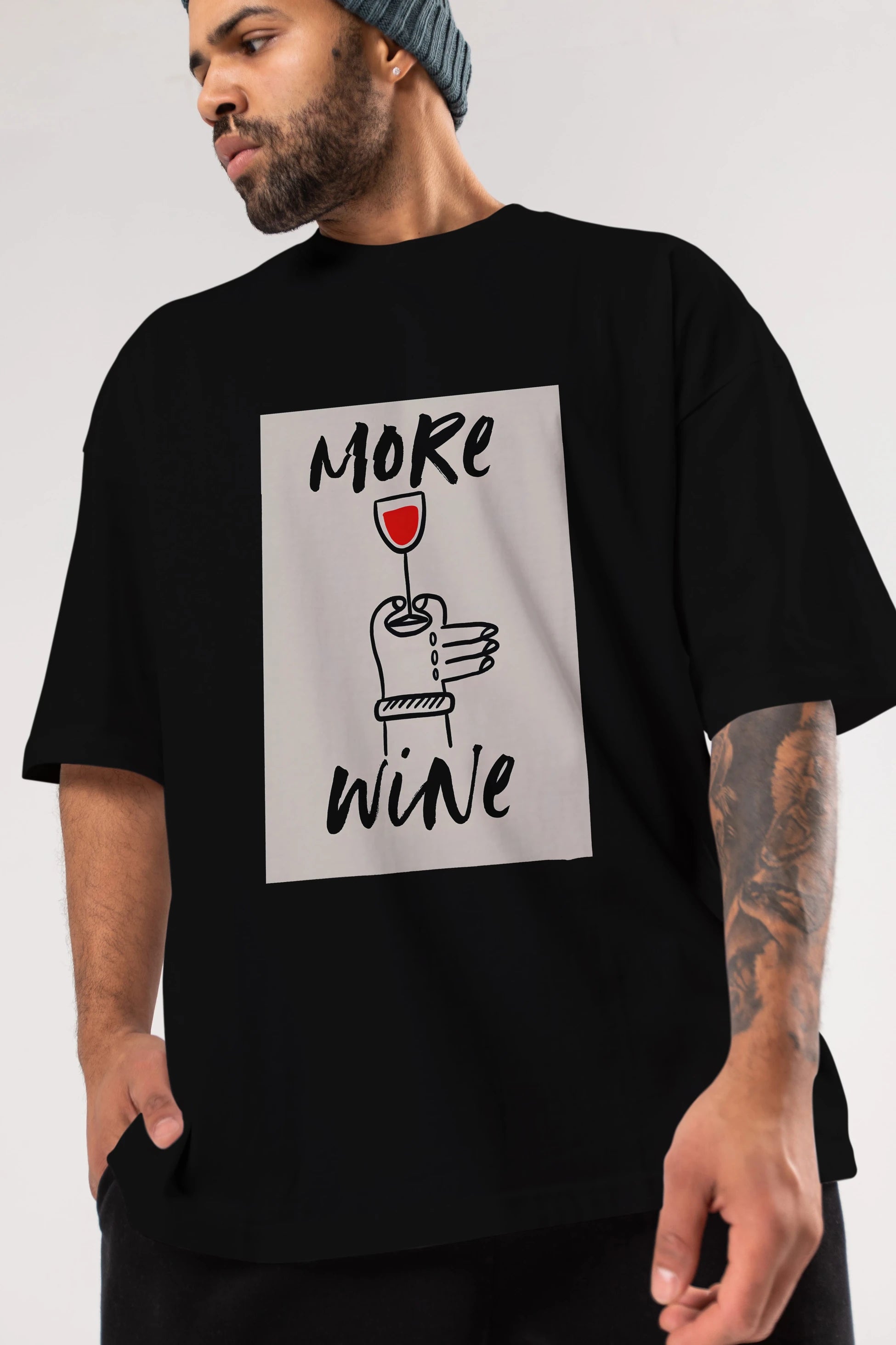 More Wine 2 Ön Baskılı Oversize t-shirt Erkek Kadın Unisex %100 Pamuk Bisiklet Yaka tişort