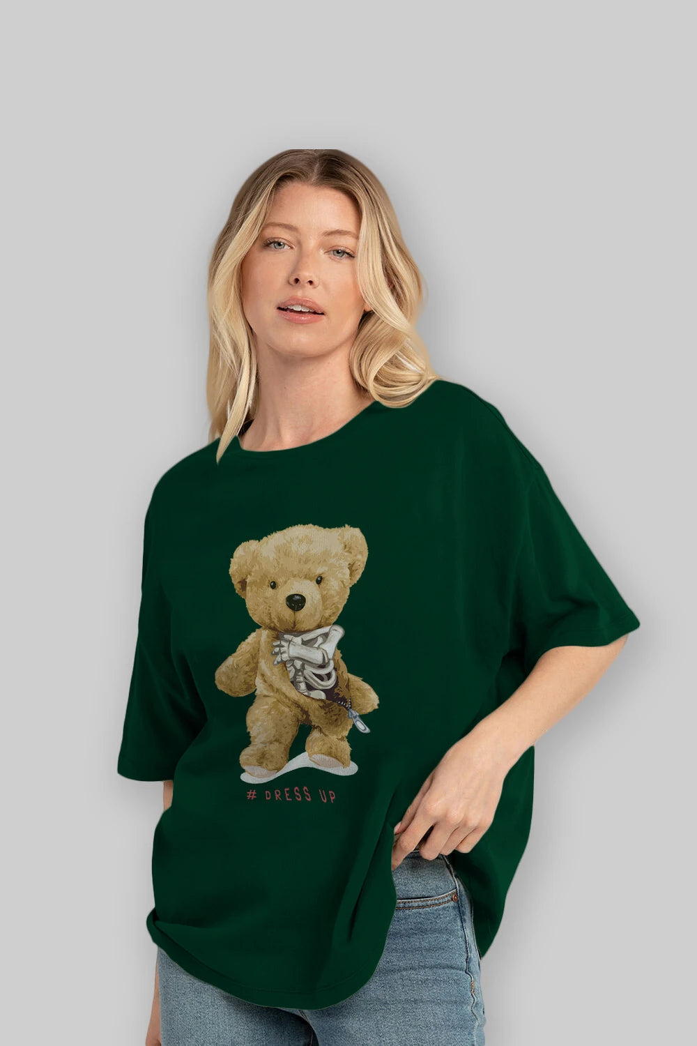 Teddy Bear Dress Up Ön Baskılı Oversize t-shirt Erkek Kadın Unisex %100 Pamuk