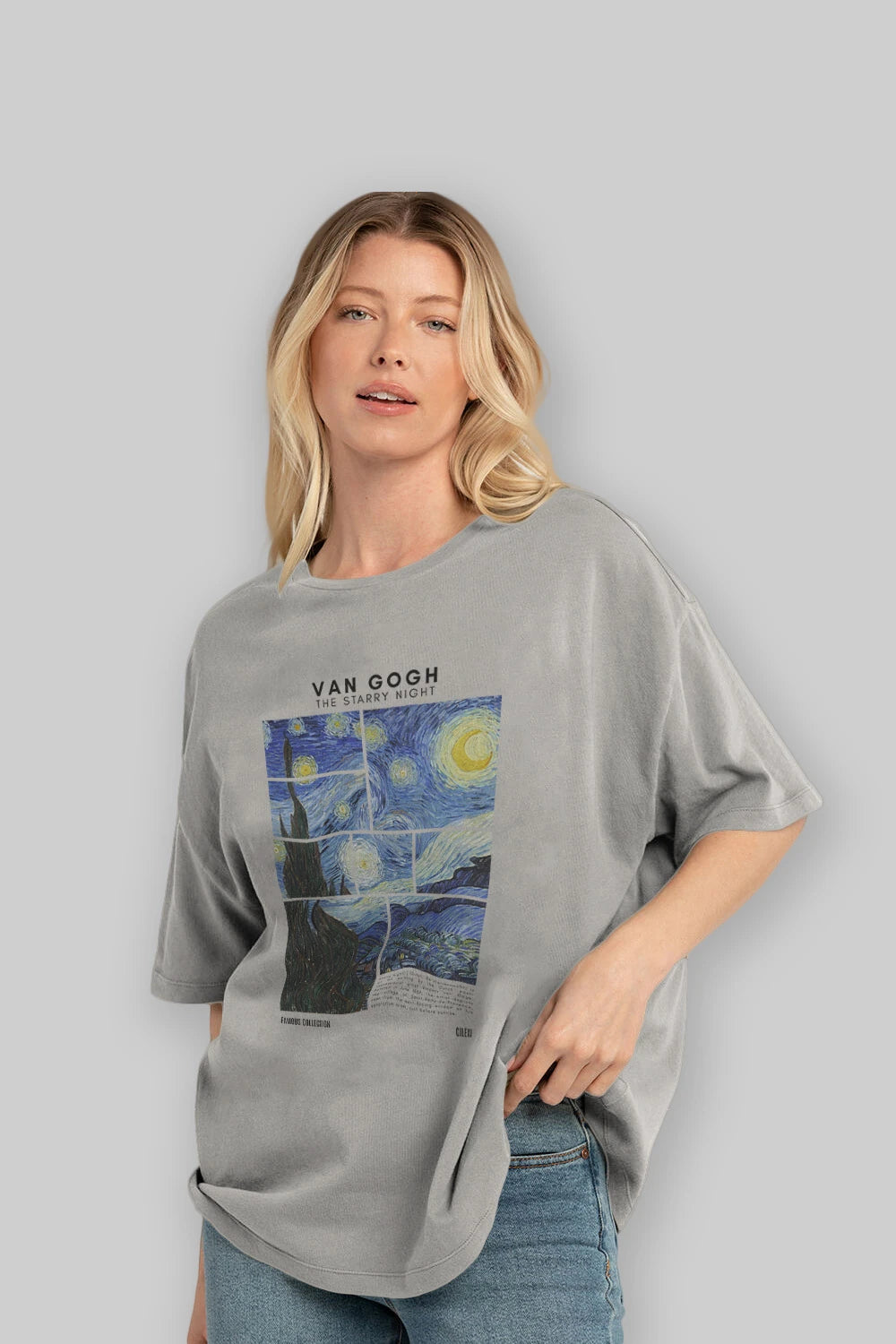 Van Gogh The Starry Night ön Baskılı Oversize t-shirt Erkek Kadın Bisiklet Yaka Pamuk tişort
