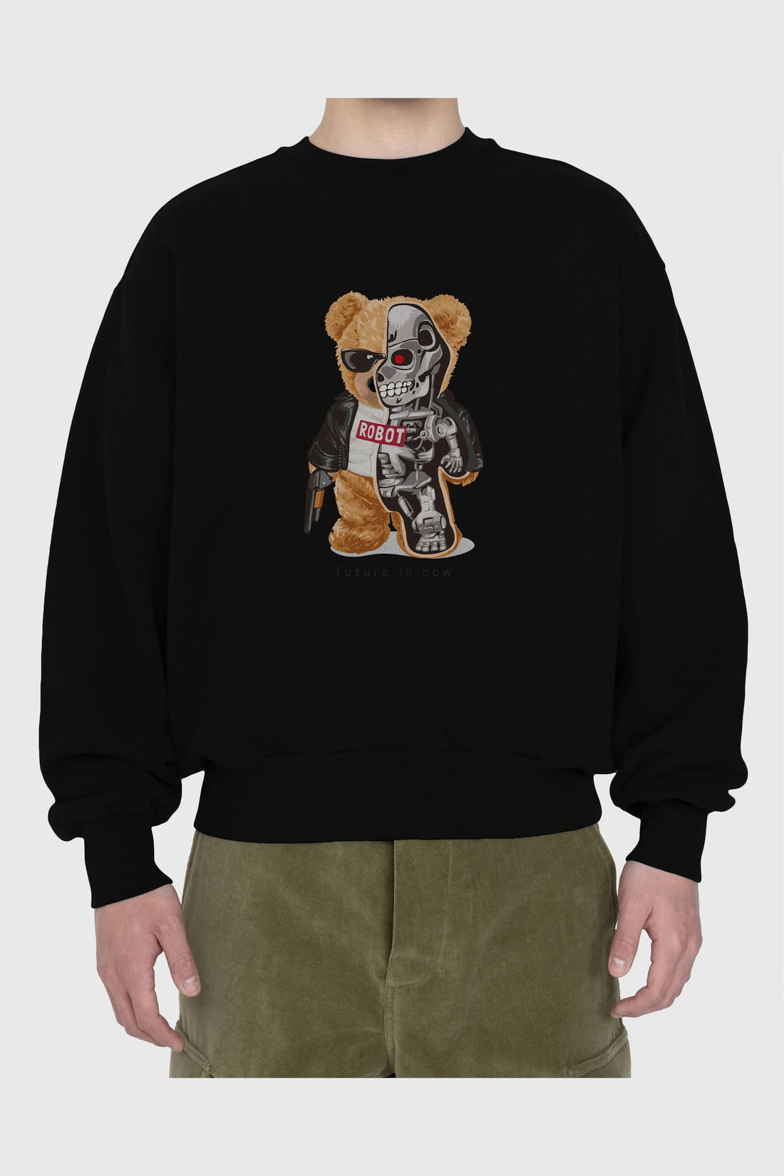 Teddy Bear Robot Ön Baskılı Oversize Sweatshirt Erkek Kadın Unisex