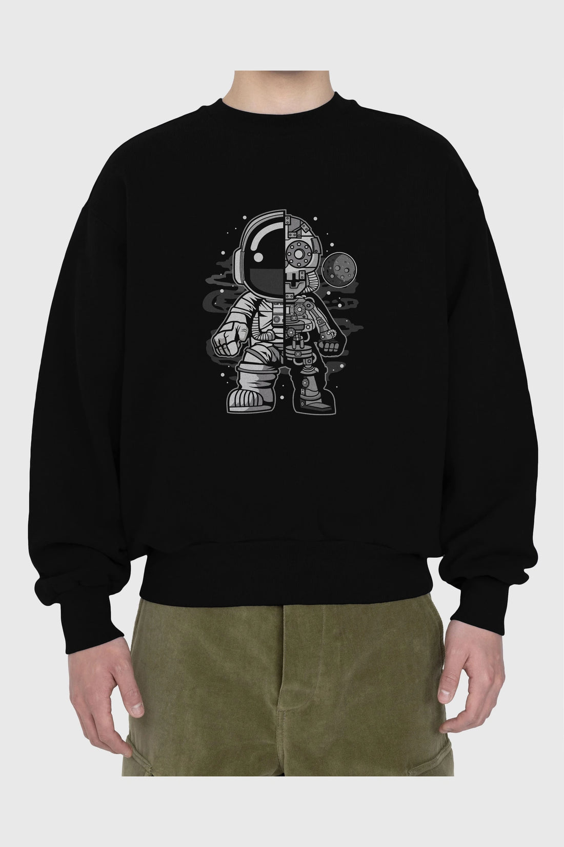 Astronaut Half Robot Ön Baskılı Oversize Sweatshirt Erkek Kadın Unisex