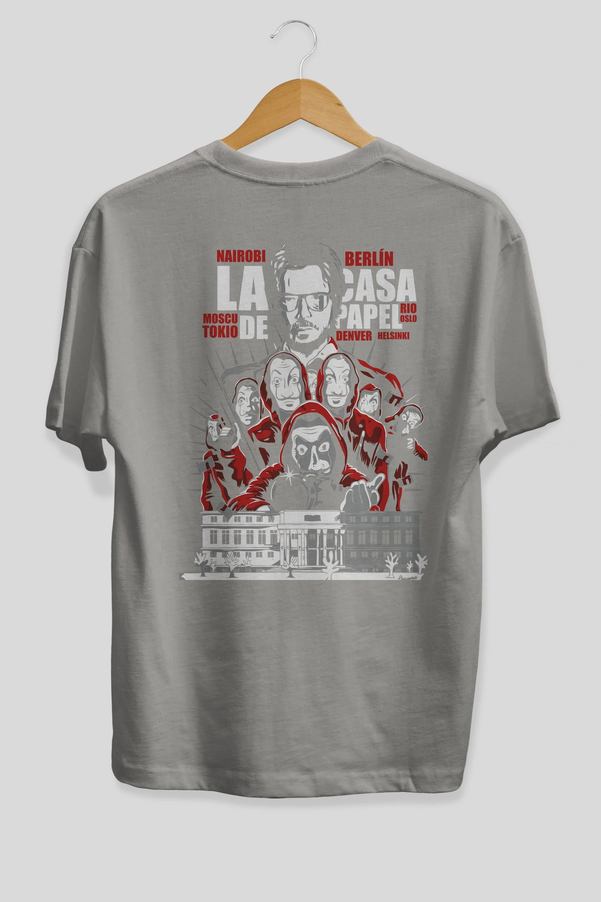 La Casa De Papel (2) Arka Baskılı Oversize t-shirt Erkek Kadın Unisex %100 Pamuk Bisiklet Yaka tişort