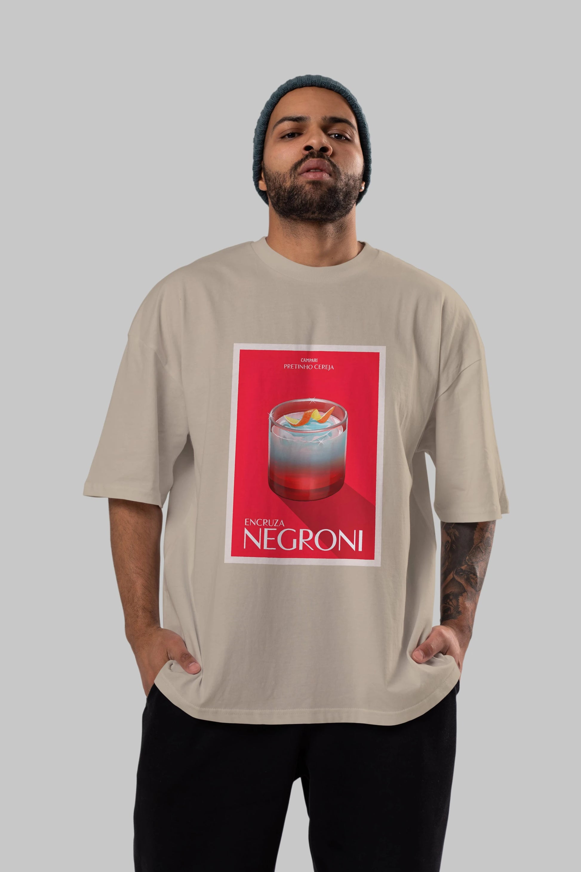 Encruza Negroni Ön Baskılı Oversize t-shirt Erkek Kadın Unisex %100 Pamuk Bisiklet Yaka tişort