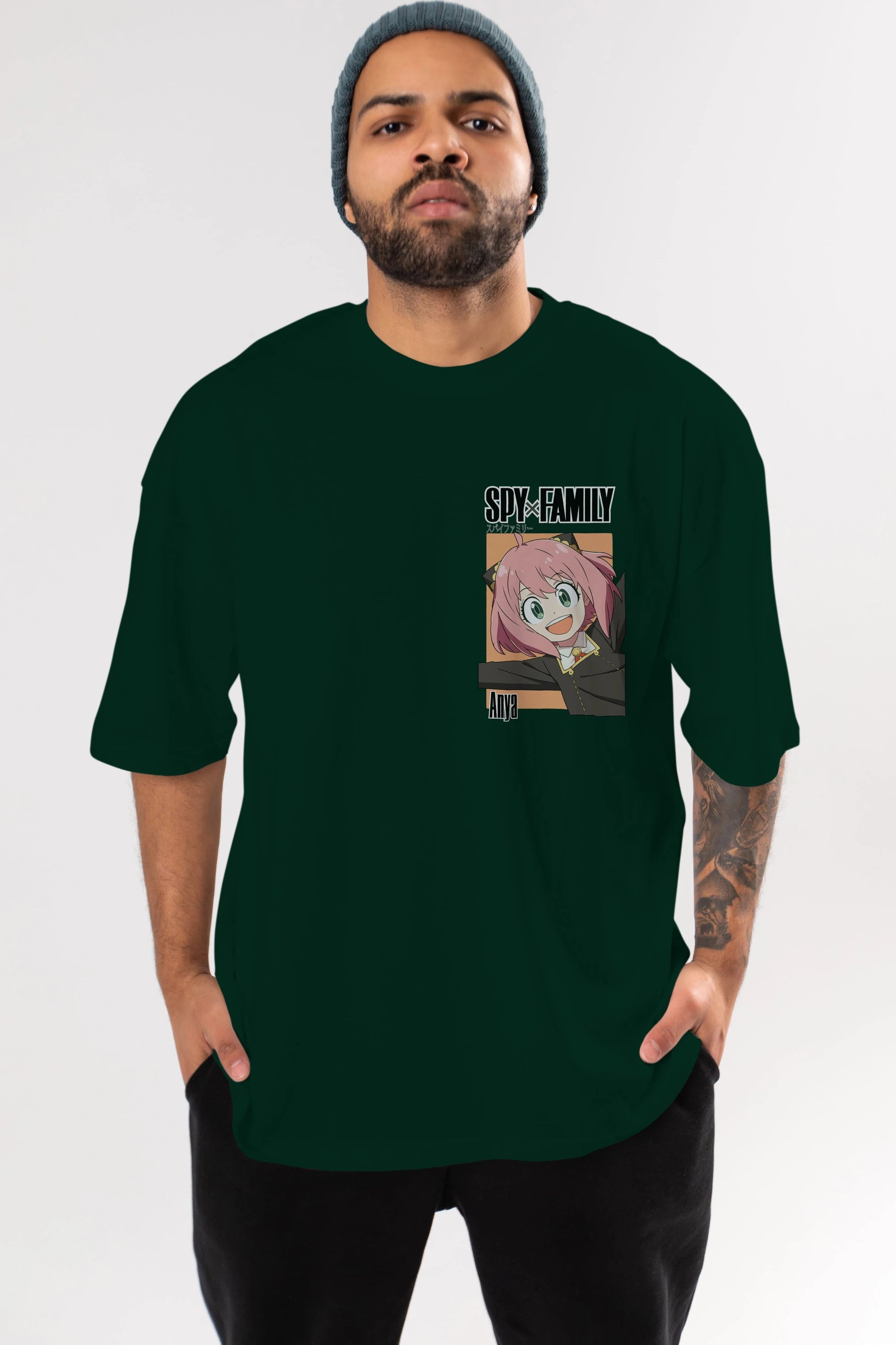 SPY X FAMILY Anya Ön Sol Baskılı Oversize t-shirt Erkek Kadın Unisex %100 Pamuk Bisiklet Yaka tişort