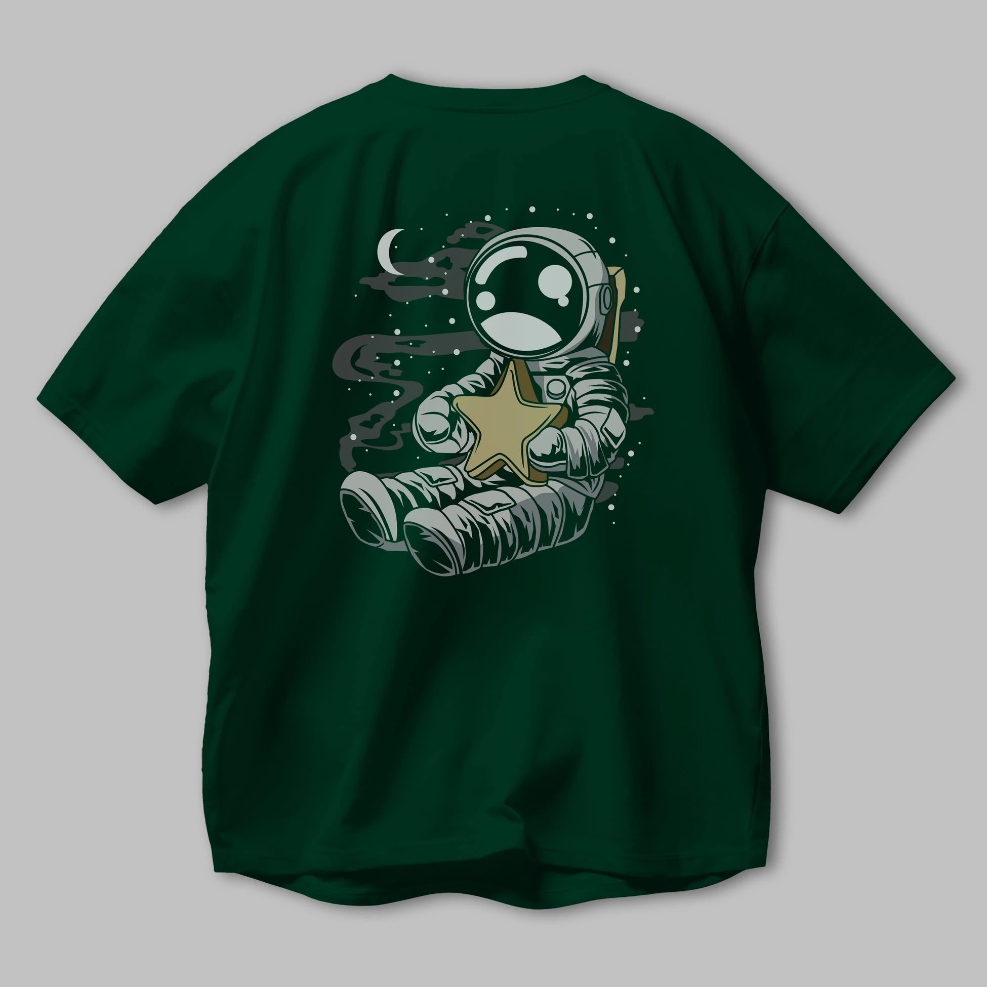 Astronaut Holding The Star Arka Baskılı Oversize t-shirt Erkek Kadın Unisex