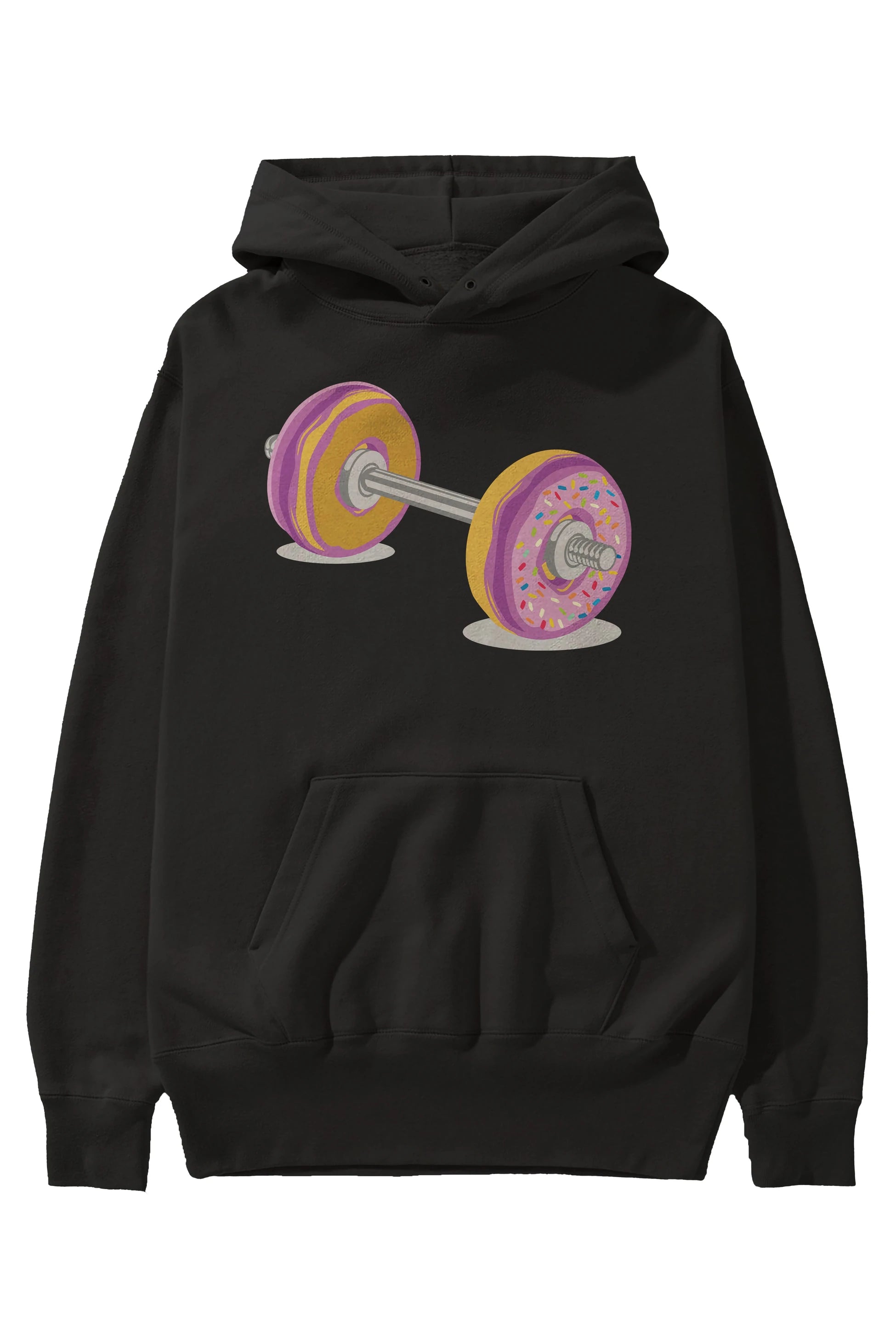 Donut Barbell Ön Baskılı Hoodie Oversize Kapüşonlu Sweatshirt Erkek Kadın Unisex