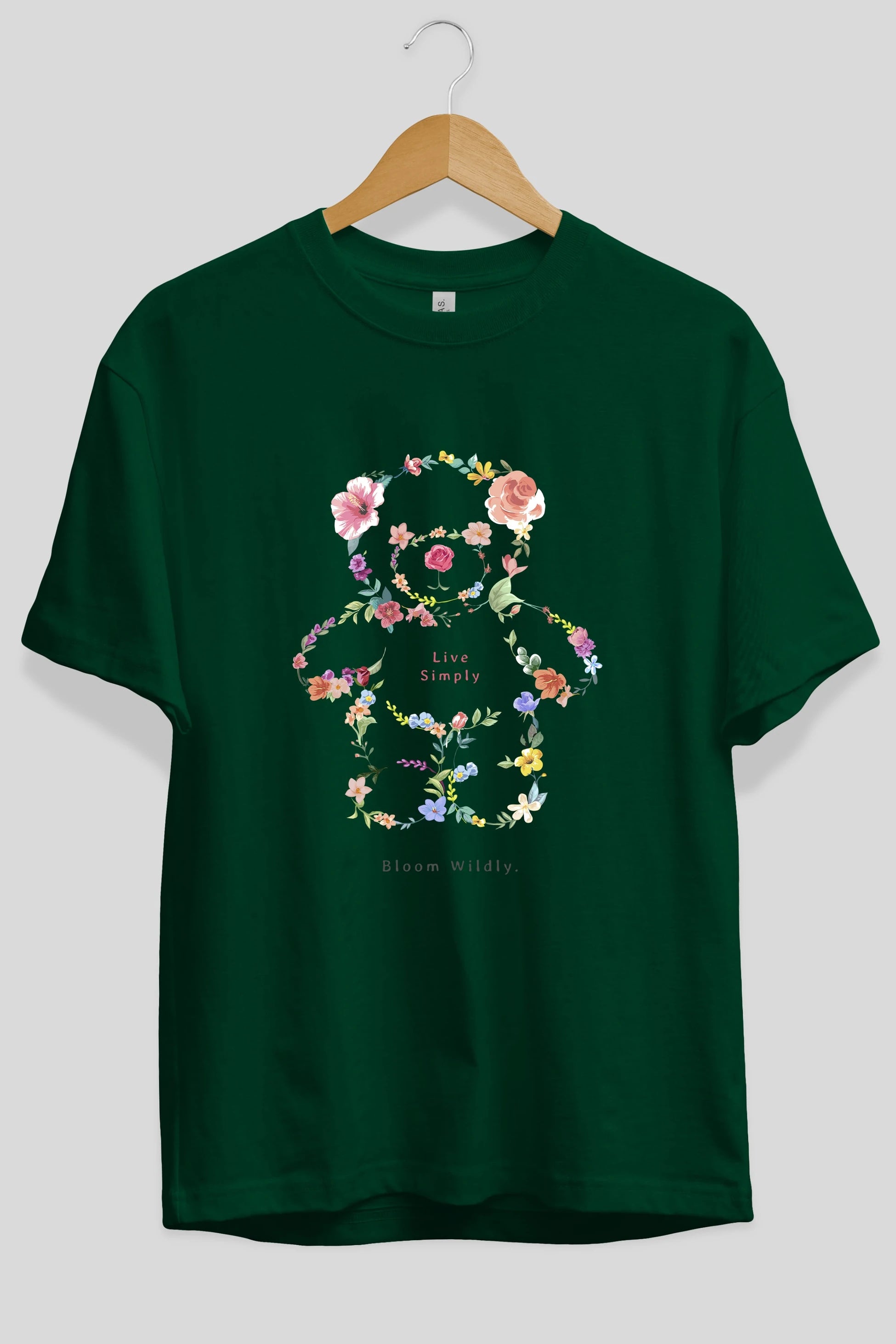Teddy Bear Flowers Ön Baskılı Oversize t-shirt Erkek Kadın Unisex