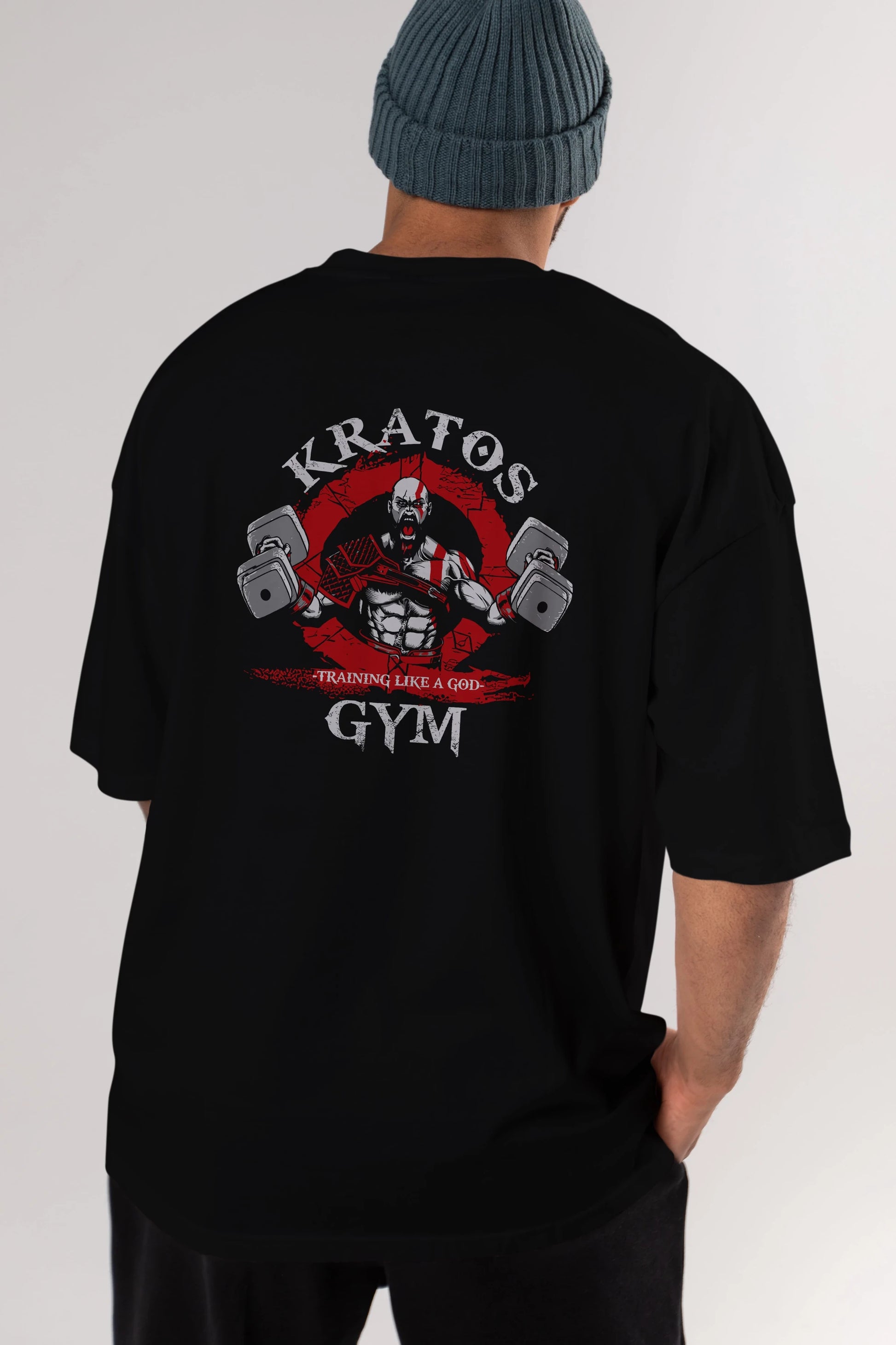 Kratos GYM Arka Baskılı Oversize t-shirt Erkek Kadın Unisex %100 Pamuk Bisiklet Yaka tişort