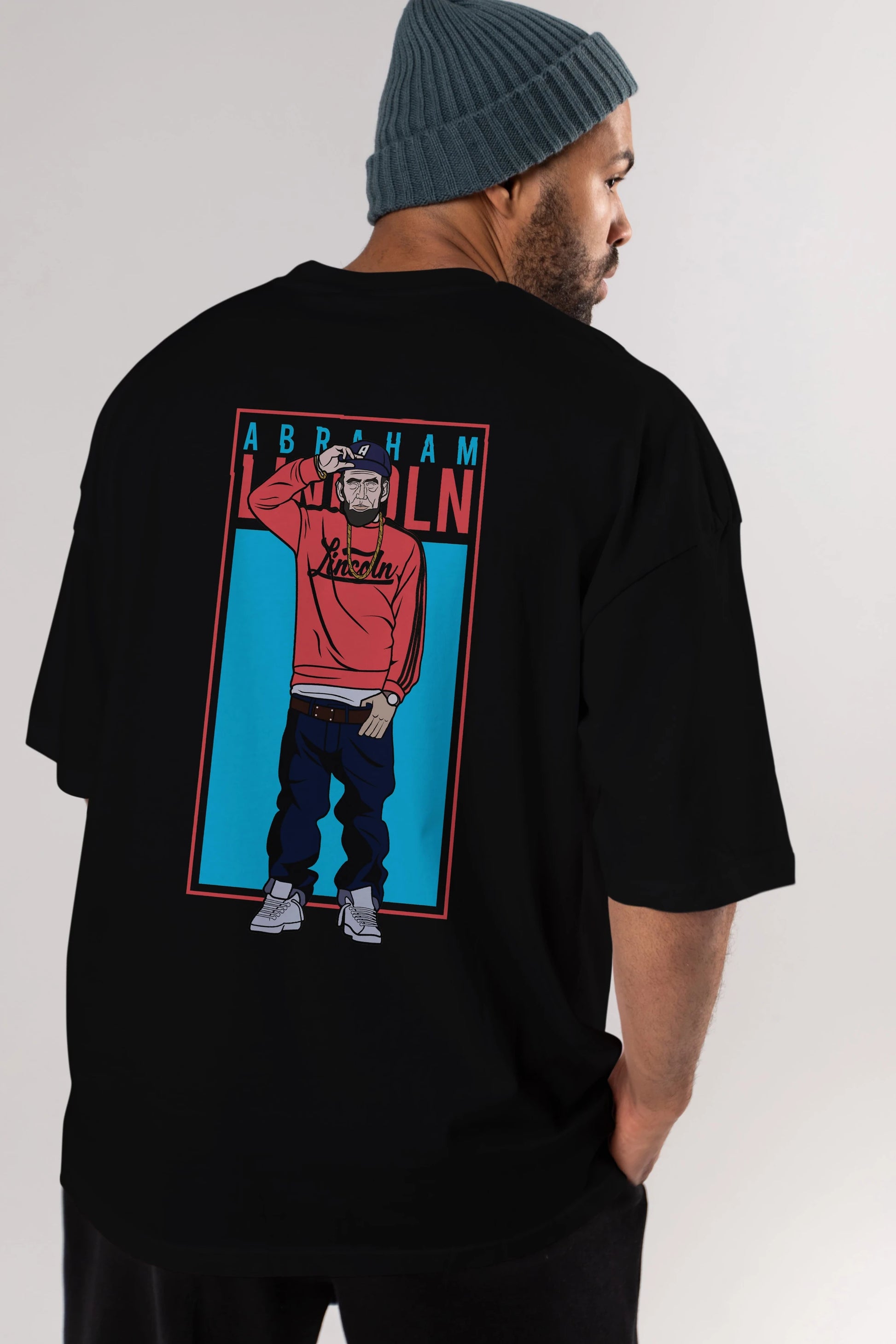 Abraham Lincoln Arka Baskılı Oversize t-shirt Erkek Kadın Unisex %100 Pamuk tişort